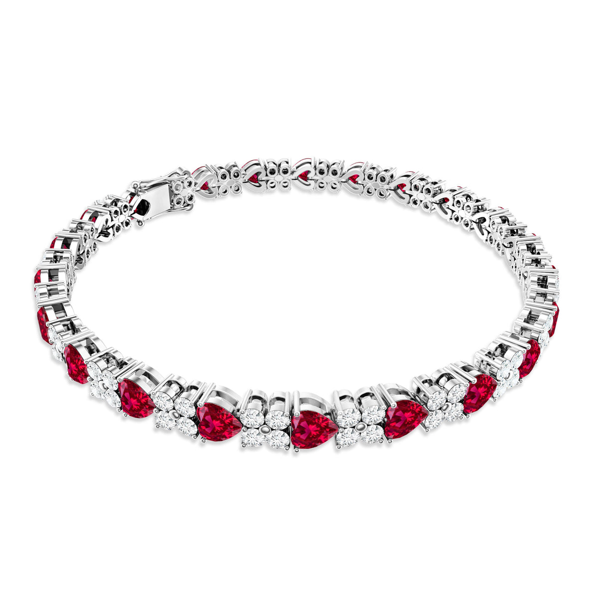 Lab Grown Ruby Heart Tennis Bracelet with Diamonds AAAA - Rosec Jewels