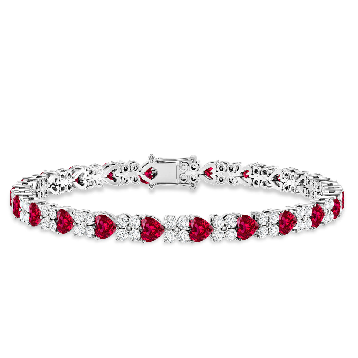 Lab Grown Ruby Heart Tennis Bracelet with Diamonds AAAA - Rosec Jewels