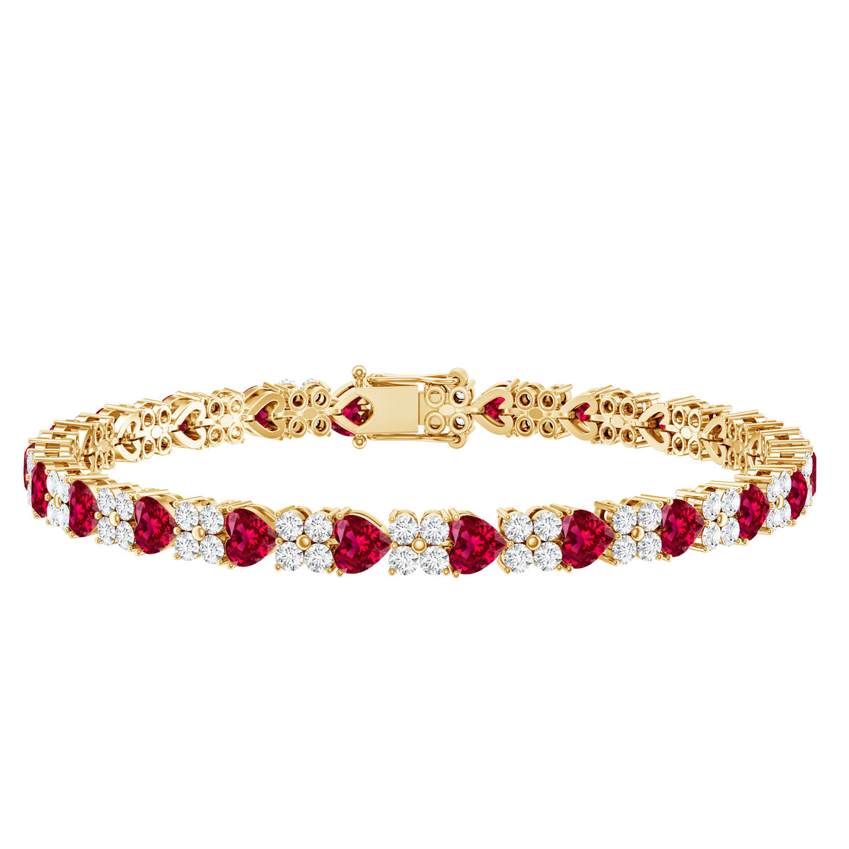 Lab Grown Ruby Heart Tennis Bracelet with Diamonds AAAA - Rosec Jewels