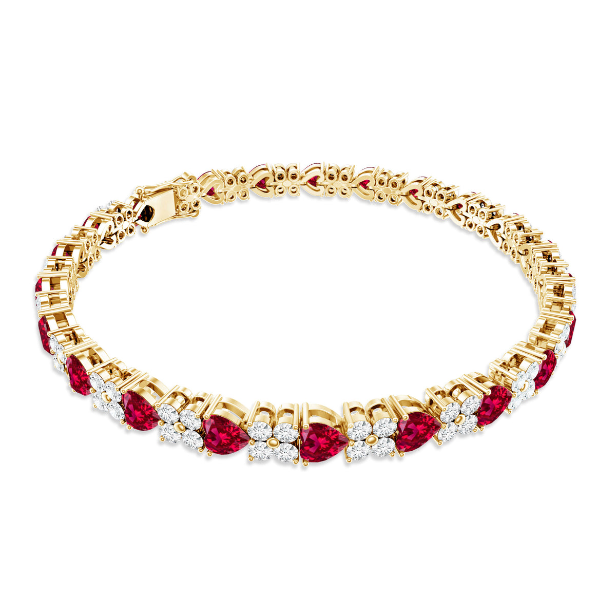 Lab Grown Ruby Heart Tennis Bracelet with Diamonds AAAA - Rosec Jewels