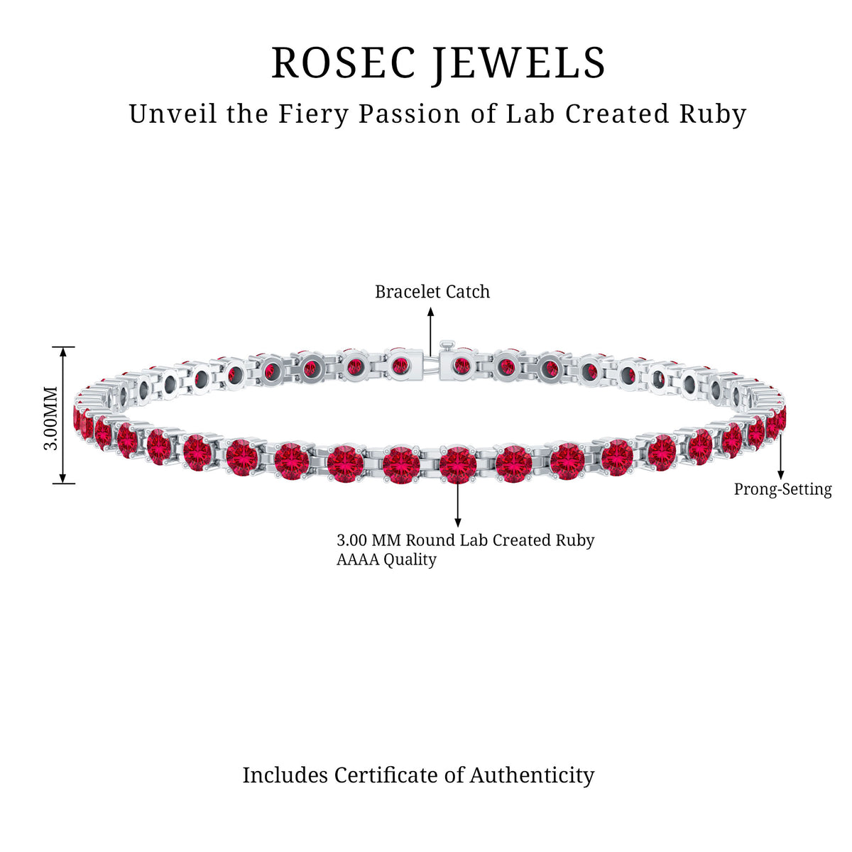 Lab Created Ruby Tennis Bracelet with Certificate AAAA - Rosec Jewels