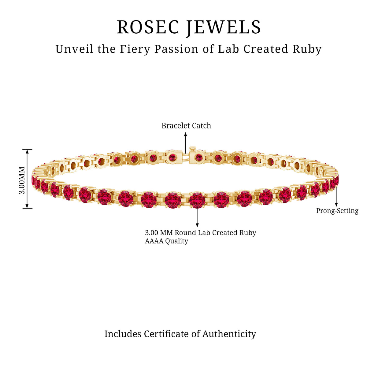 Lab Created Ruby Tennis Bracelet with Certificate AAAA - Rosec Jewels