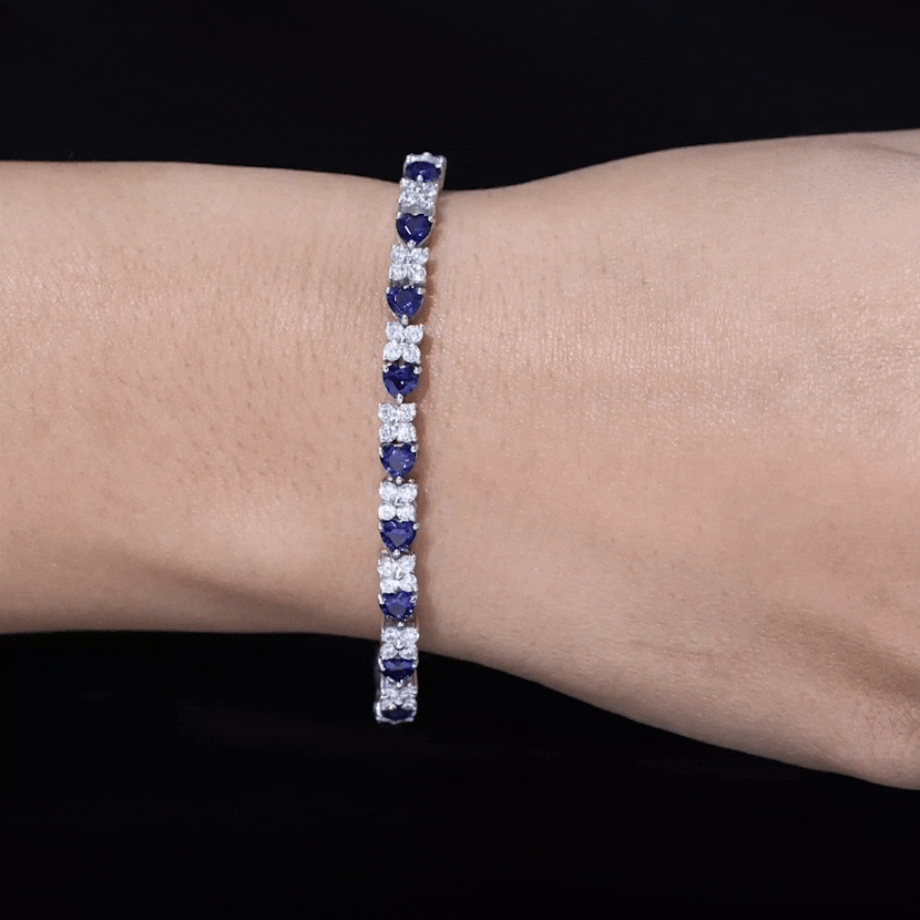 Certified 7 Carat Lab Grown Blue Sapphire Heart Tennis Bracelet AAAA - Rosec Jewels