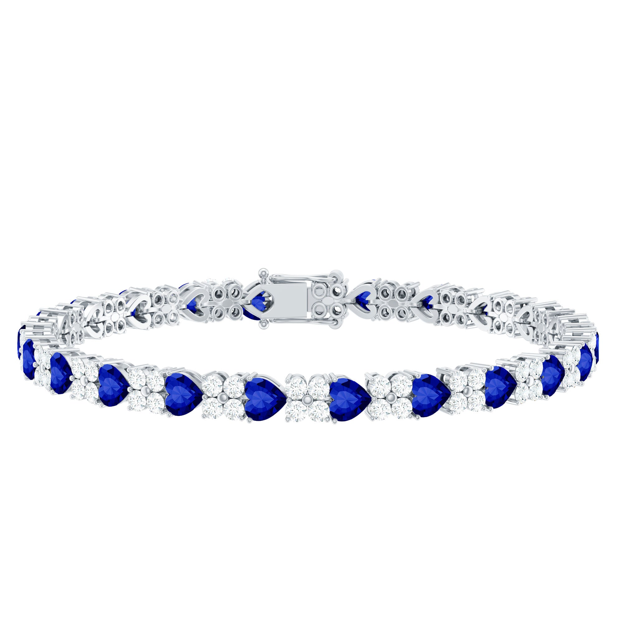 Certified Lab Grown Blue Sapphire And Moissanite Heart Tennis Bracelet