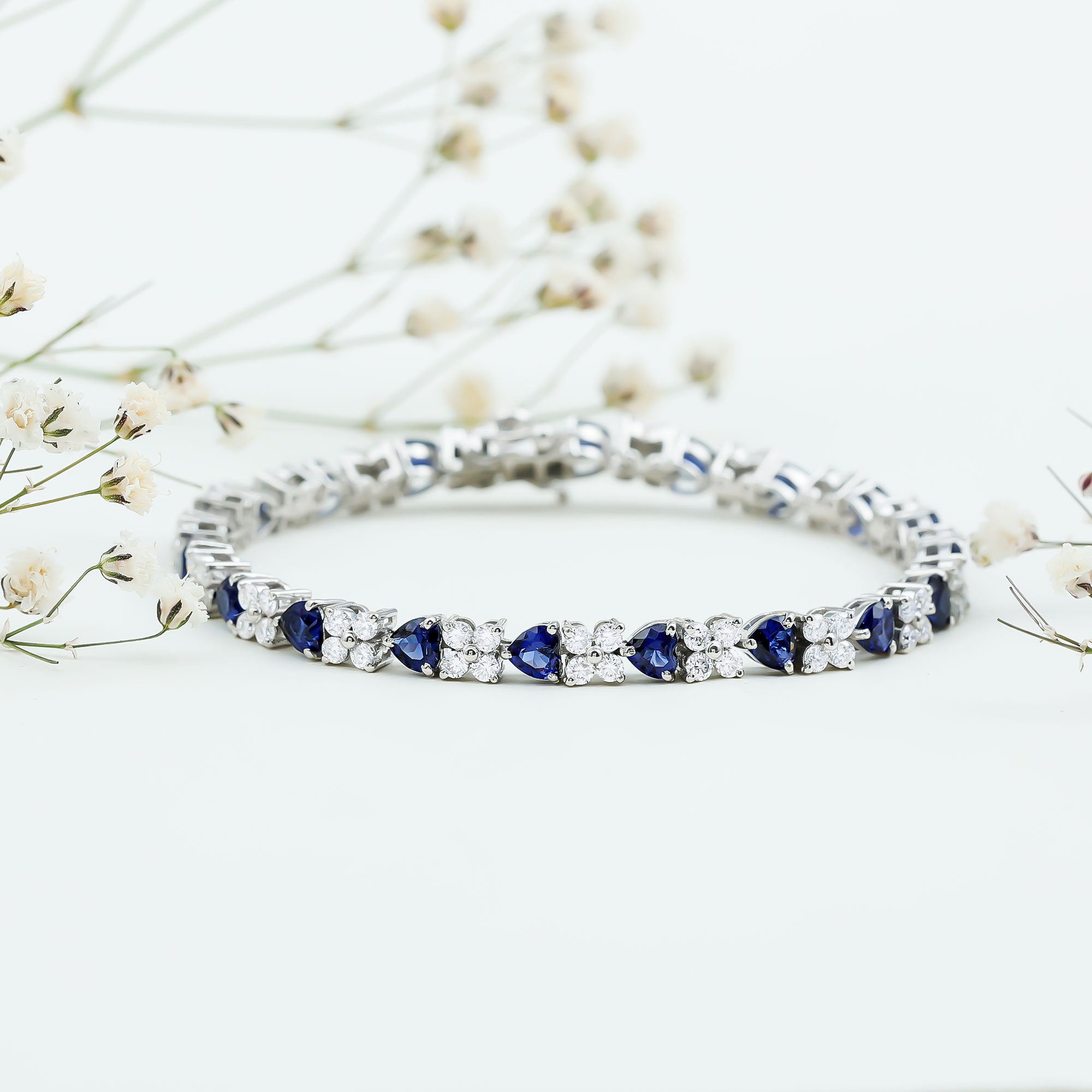 Certified 7 Carat Lab Grown Blue Sapphire Heart Tennis Bracelet AAAA - Rosec Jewels
