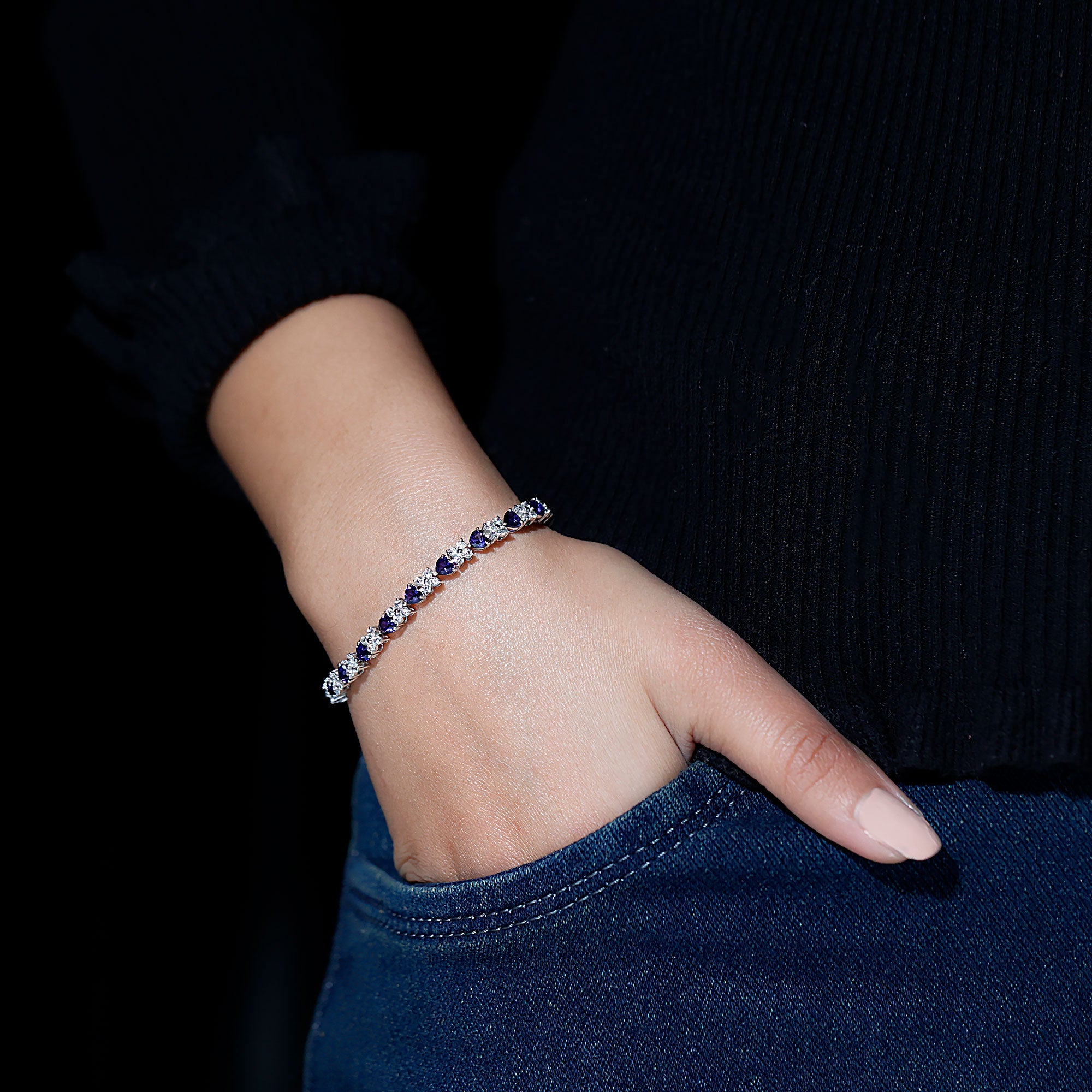 Certified 7 Carat Lab Grown Blue Sapphire Heart Tennis Bracelet AAAA - Rosec Jewels