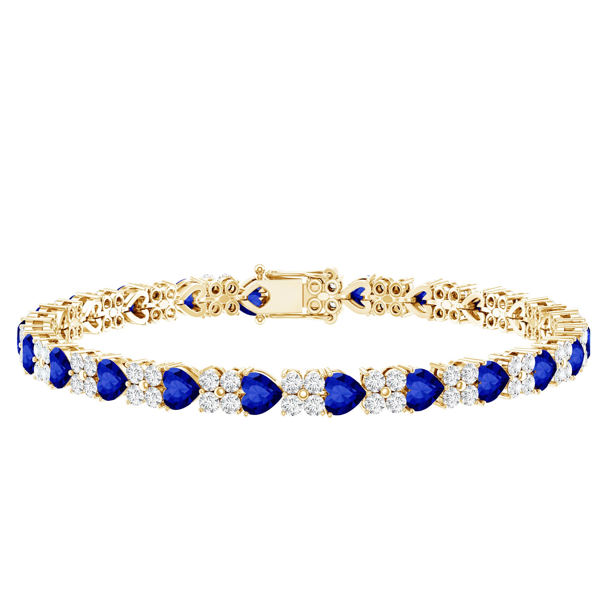 Certified Lab Grown Blue Sapphire Heart Tennis Bracelet with Moissanite AAAA - Rosec Jewels