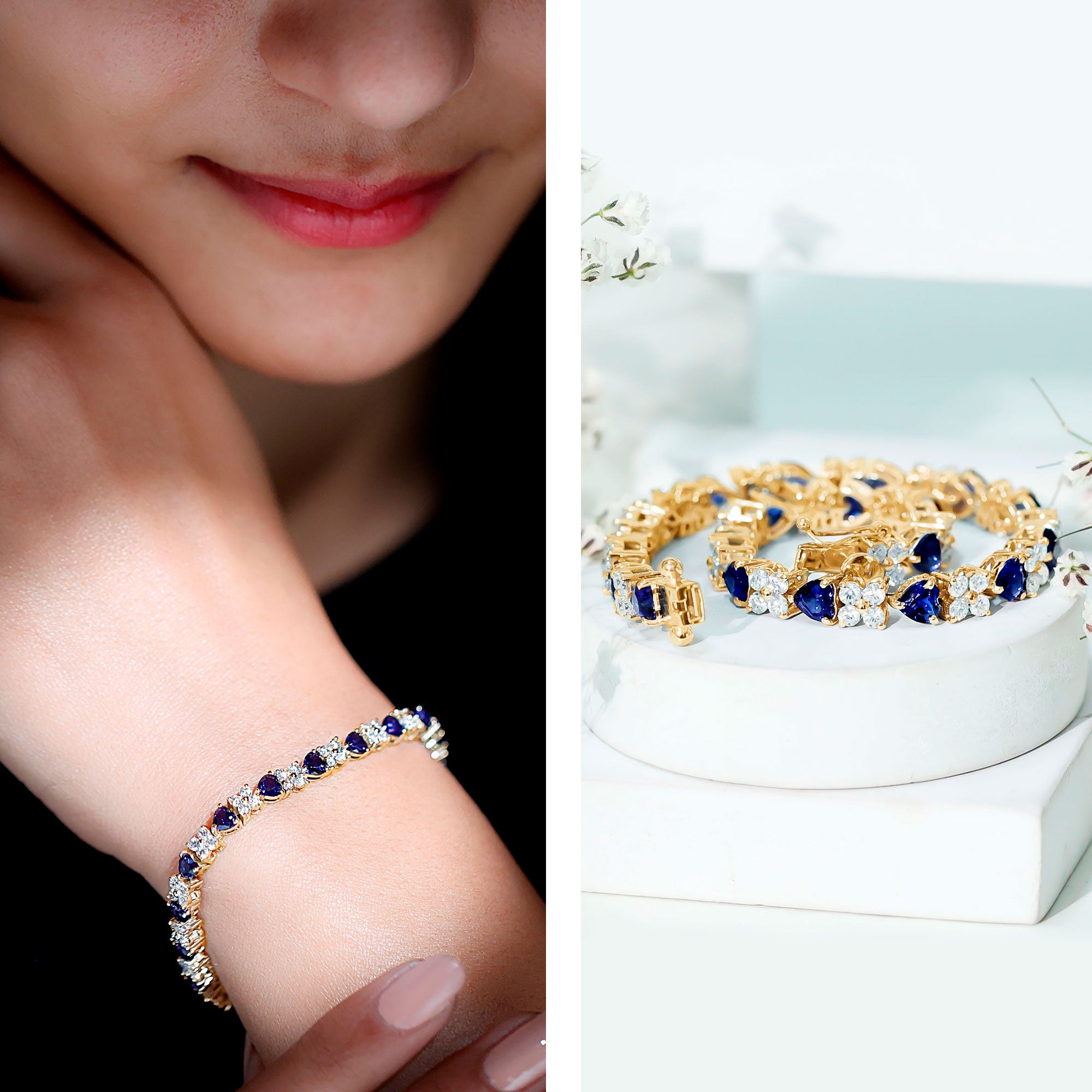 Certified 7 Carat Lab Grown Blue Sapphire Heart Tennis Bracelet AAAA - Rosec Jewels
