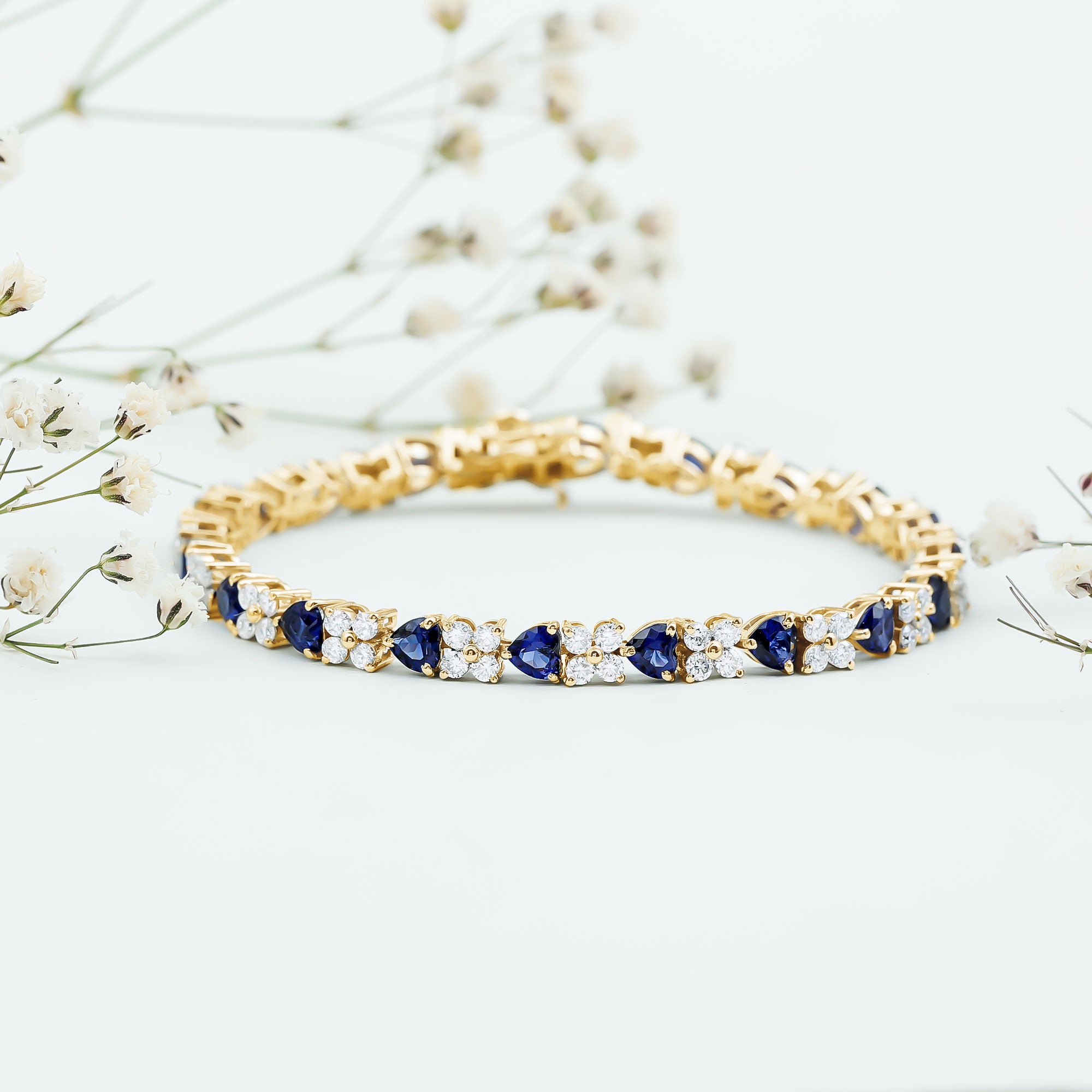 Certified 7 Carat Lab Grown Blue Sapphire Heart Tennis Bracelet AAAA - Rosec Jewels