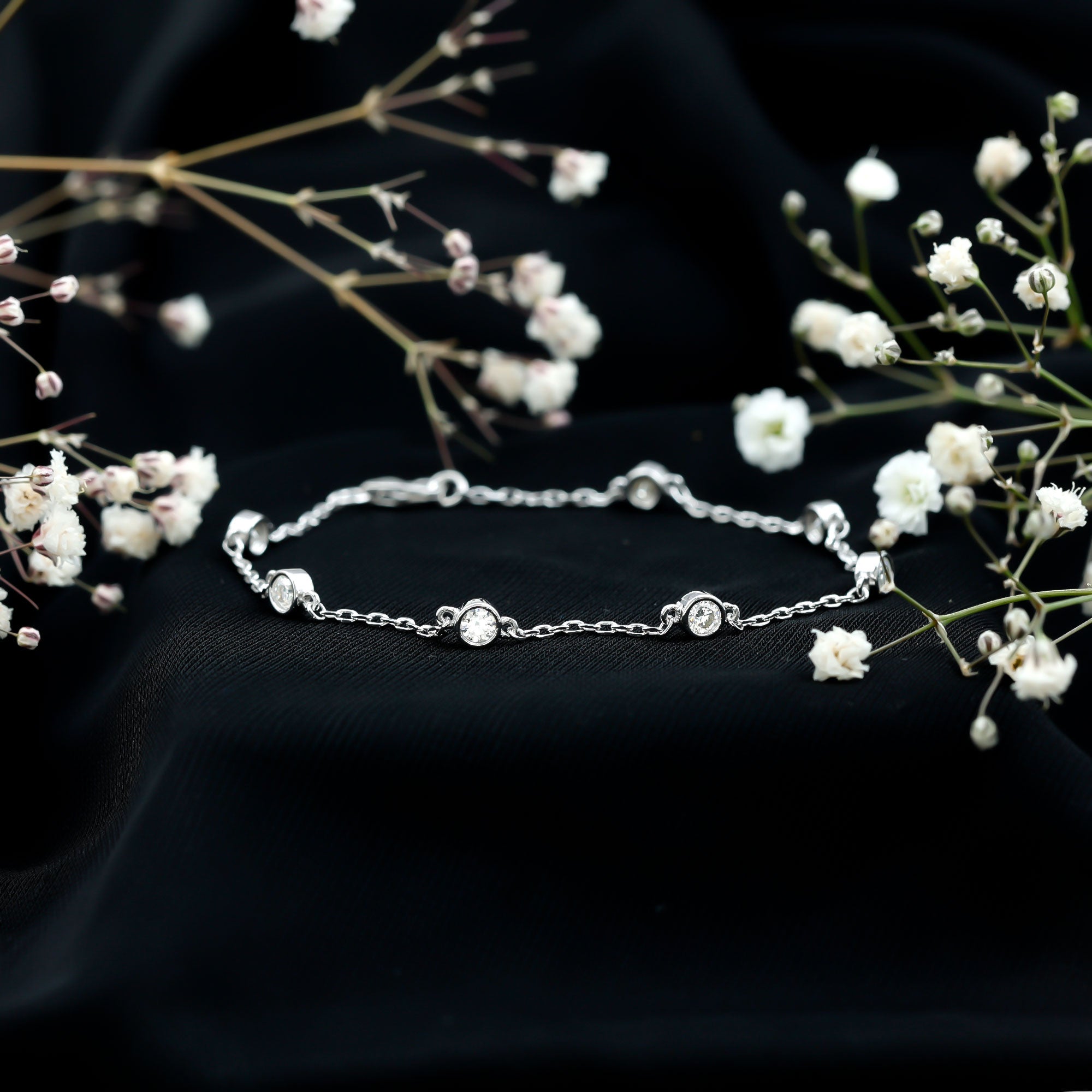 Cubic Zirconia Station Bracelet in Sterling Silver AAAAA 92.5 Sterling Silver 7.0 Inches - Rosec Jewels