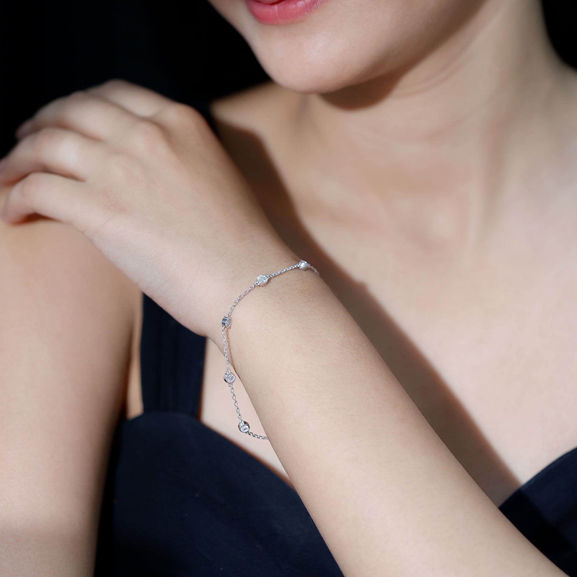 Cubic Zirconia Station Bracelet in Sterling Silver AAAAA 92.5 Sterling Silver 7.0 Inches - Rosec Jewels