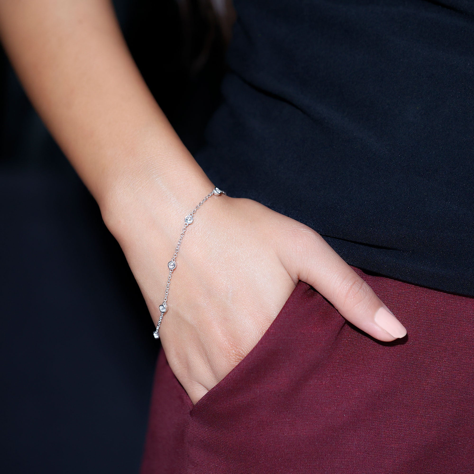 Cubic Zirconia Station Bracelet in Sterling Silver AAAAA 92.5 Sterling Silver 7.0 Inches - Rosec Jewels