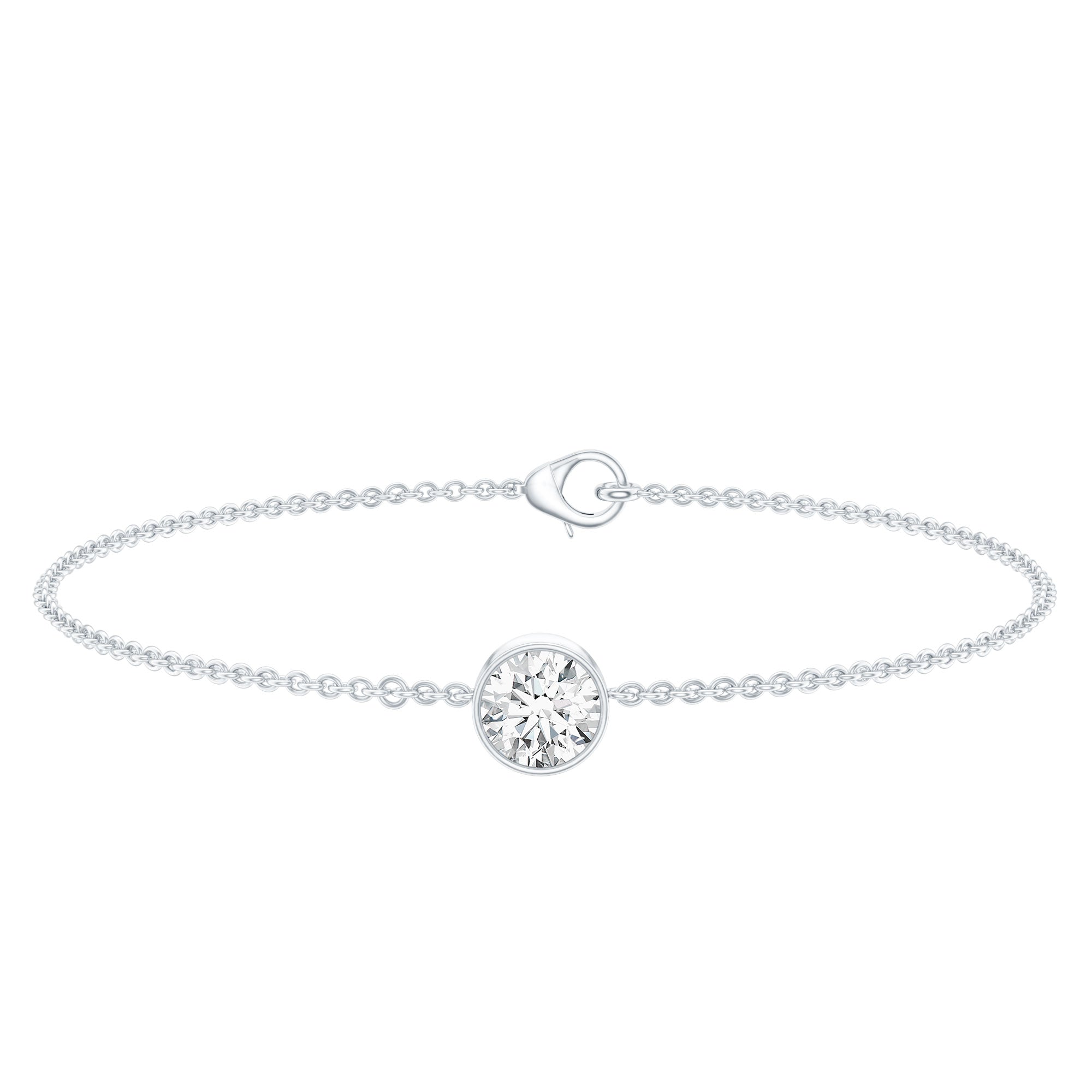 Bezel Set 1.3 Carat CZ Diamond Solitaire Chain Bracelet AAAAA 92.5 Sterling Silver 7.0 Inches - Rosec Jewels