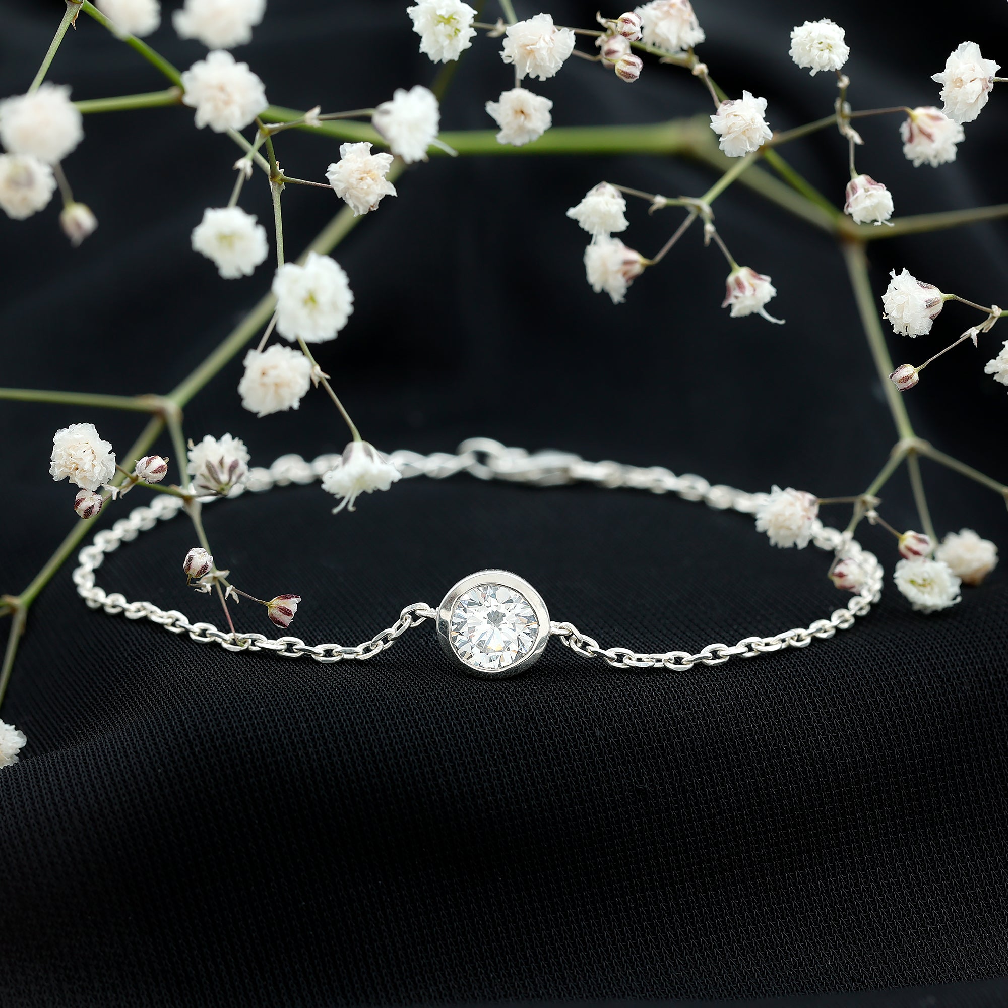 Bezel Set 1.3 Carat CZ Diamond Solitaire Chain Bracelet AAAAA 92.5 Sterling Silver 7.0 Inches - Rosec Jewels