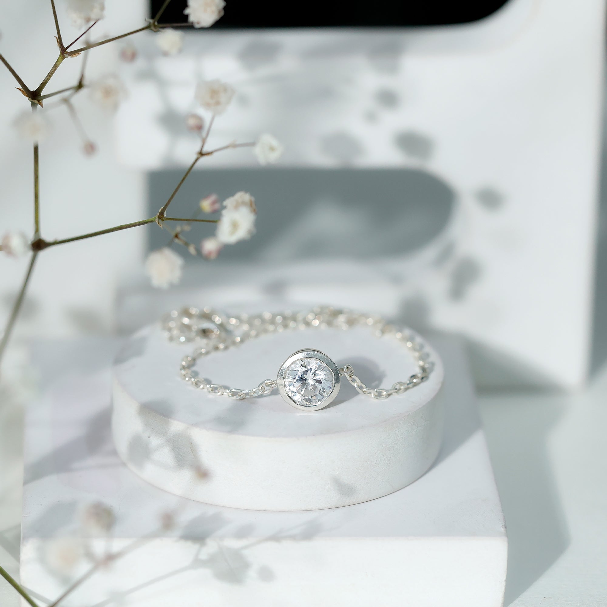 Bezel Set 1.3 Carat CZ Diamond Solitaire Chain Bracelet AAAAA 92.5 Sterling Silver 7.0 Inches - Rosec Jewels