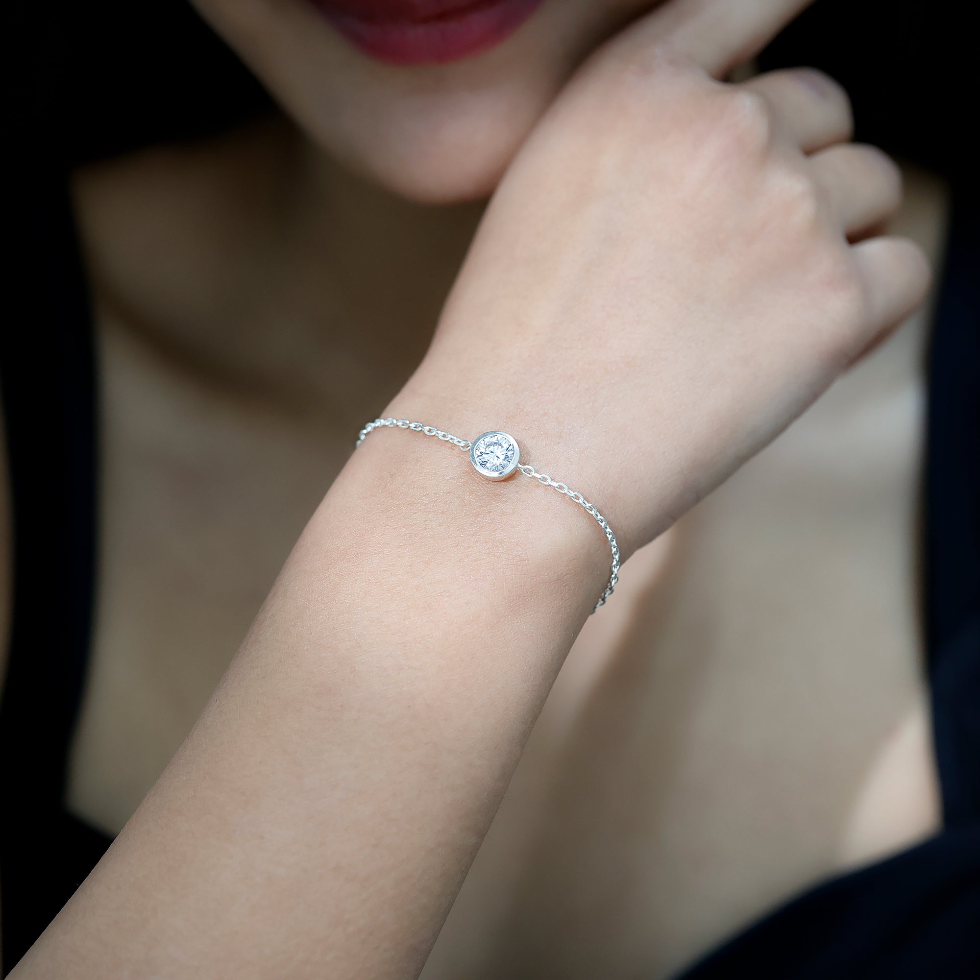 Bezel Set 1.3 Carat CZ Diamond Solitaire Chain Bracelet AAAAA 92.5 Sterling Silver 7.0 Inches - Rosec Jewels