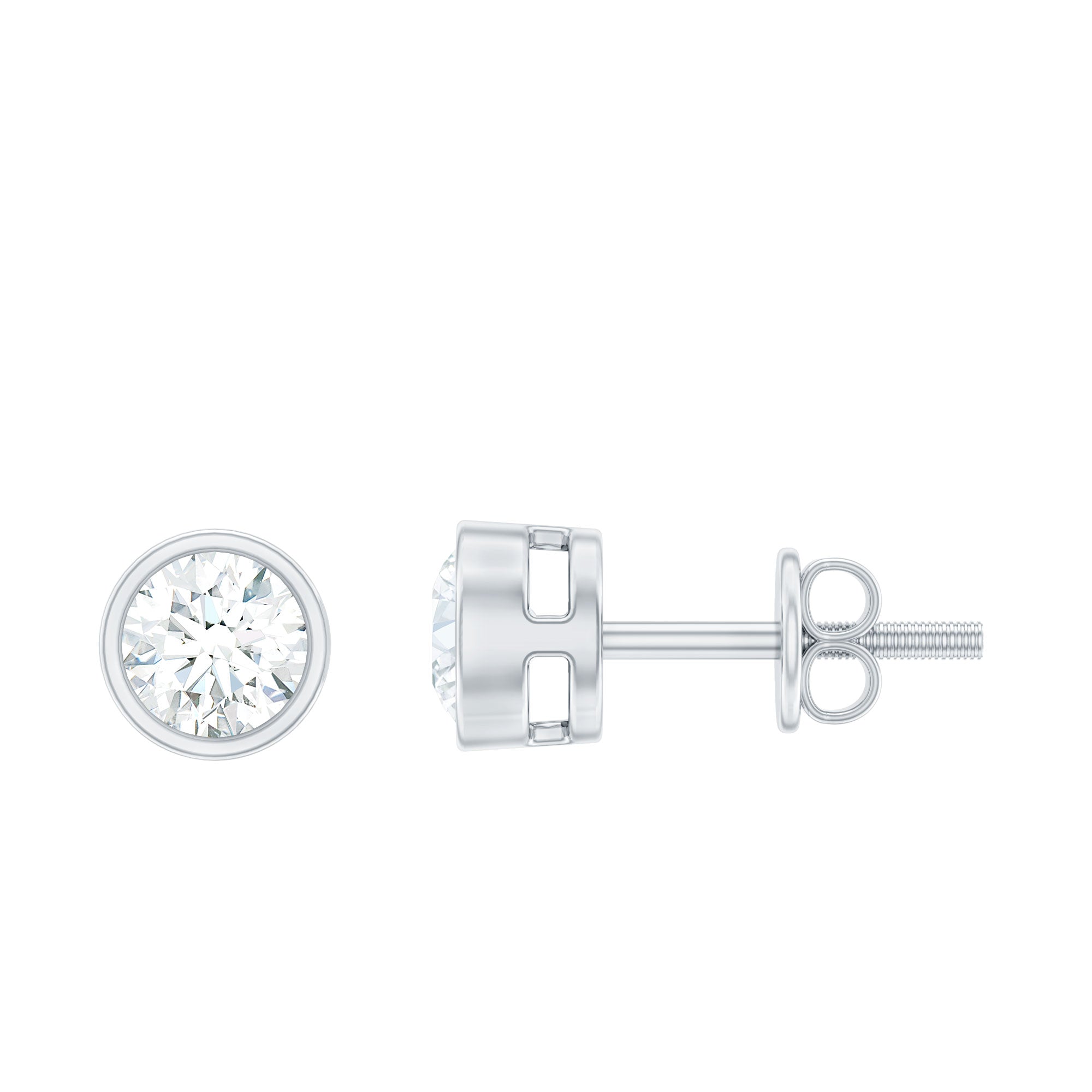 Dainty Moissanite Solitaire Stud Earrings in Bezel Setting