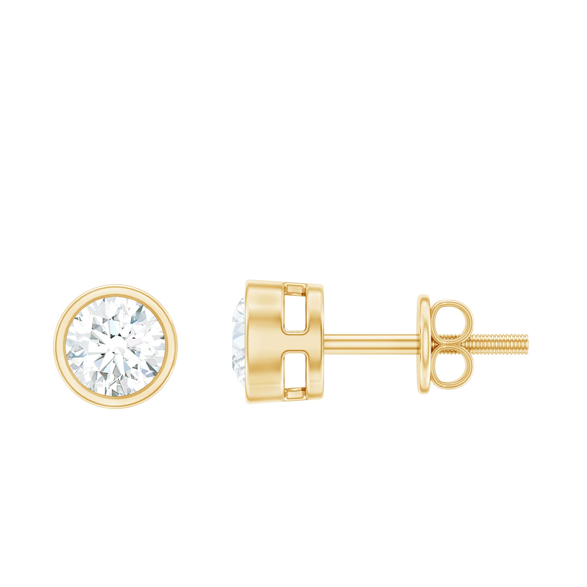 Dainty Moissanite Solitaire Stud Earrings in Bezel Setting D-VS1 - Rosec Jewels