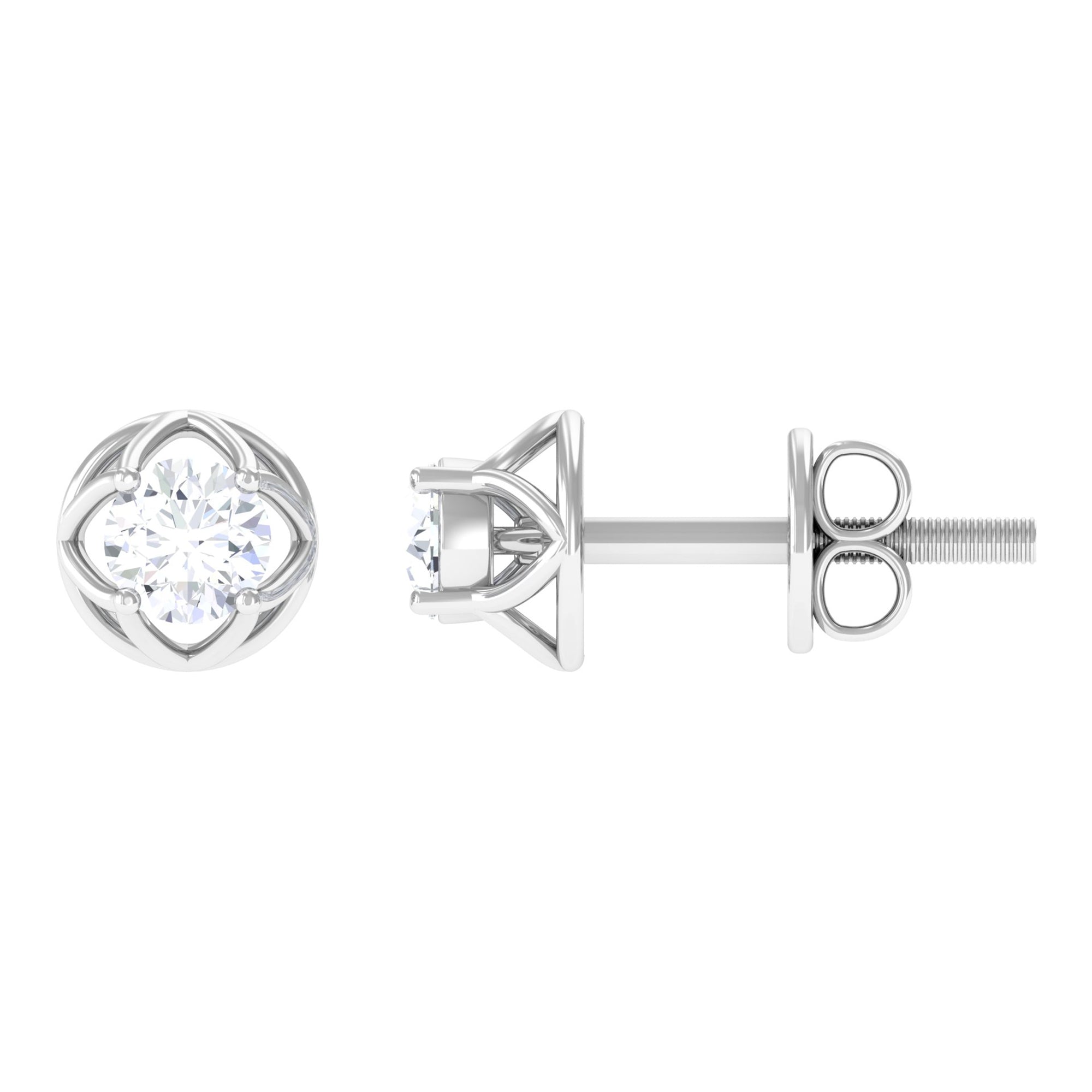 Round Diamond Solitaire Stud Earrings with Screw Back Natural - ( HI-SI ) - Rosec Jewels