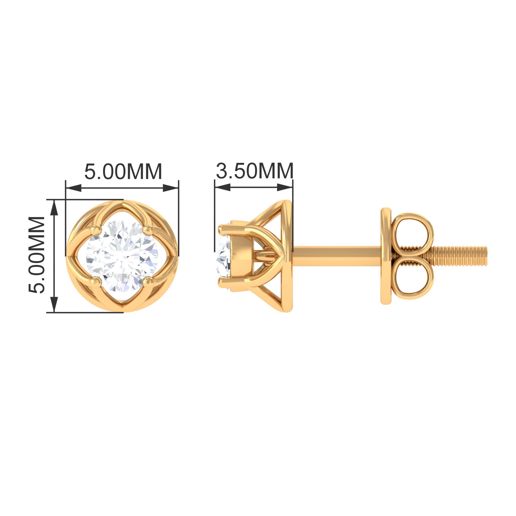 Round Diamond Solitaire Stud Earrings with Screw Back Natural - ( HI-SI ) - Rosec Jewels