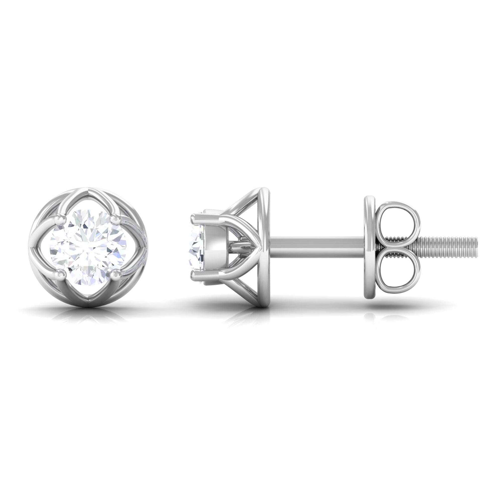 Round Diamond Solitaire Stud Earrings with Screw Back Natural - ( HI-SI ) - Rosec Jewels