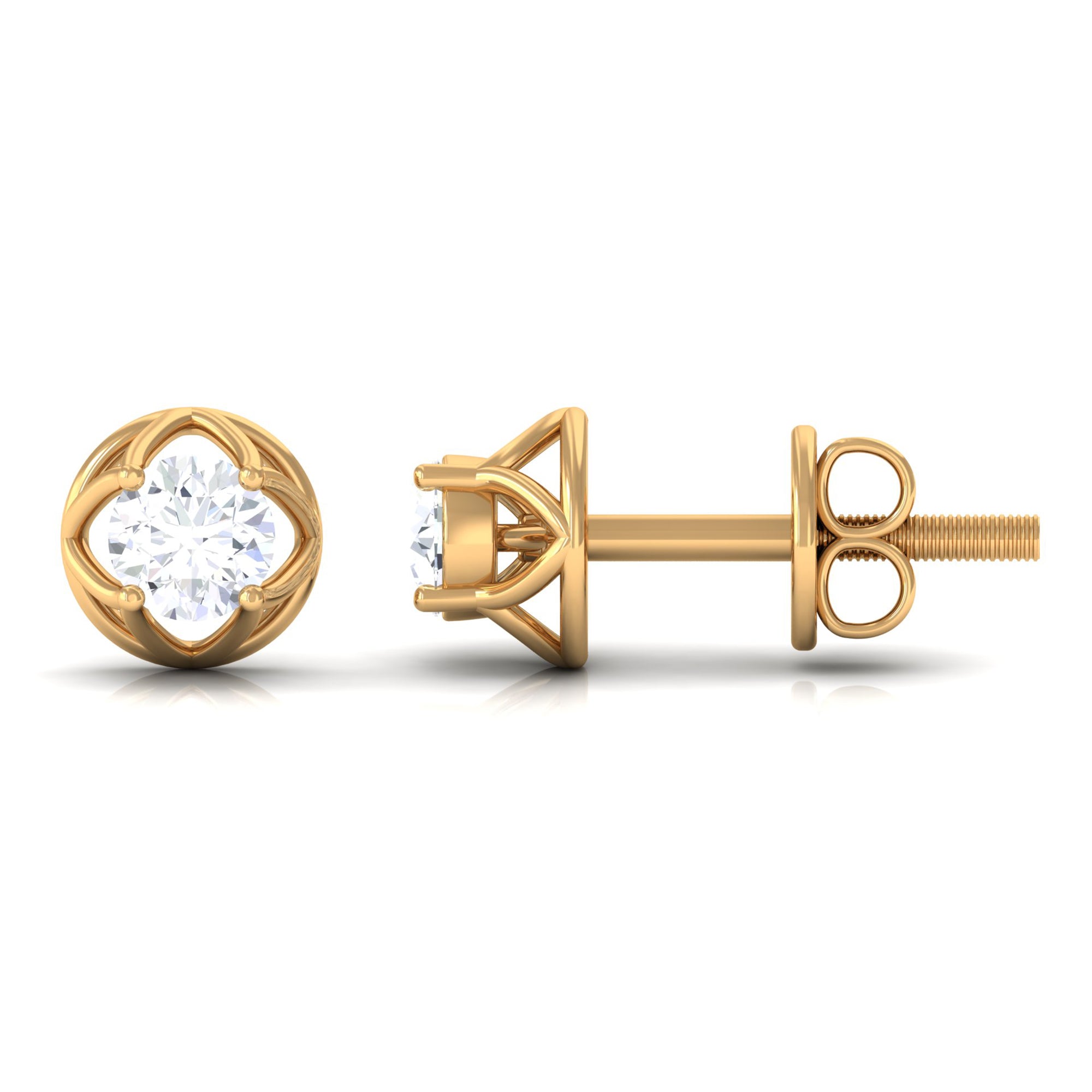 Round Diamond Solitaire Stud Earrings with Screw Back Natural - ( HI-SI ) - Rosec Jewels