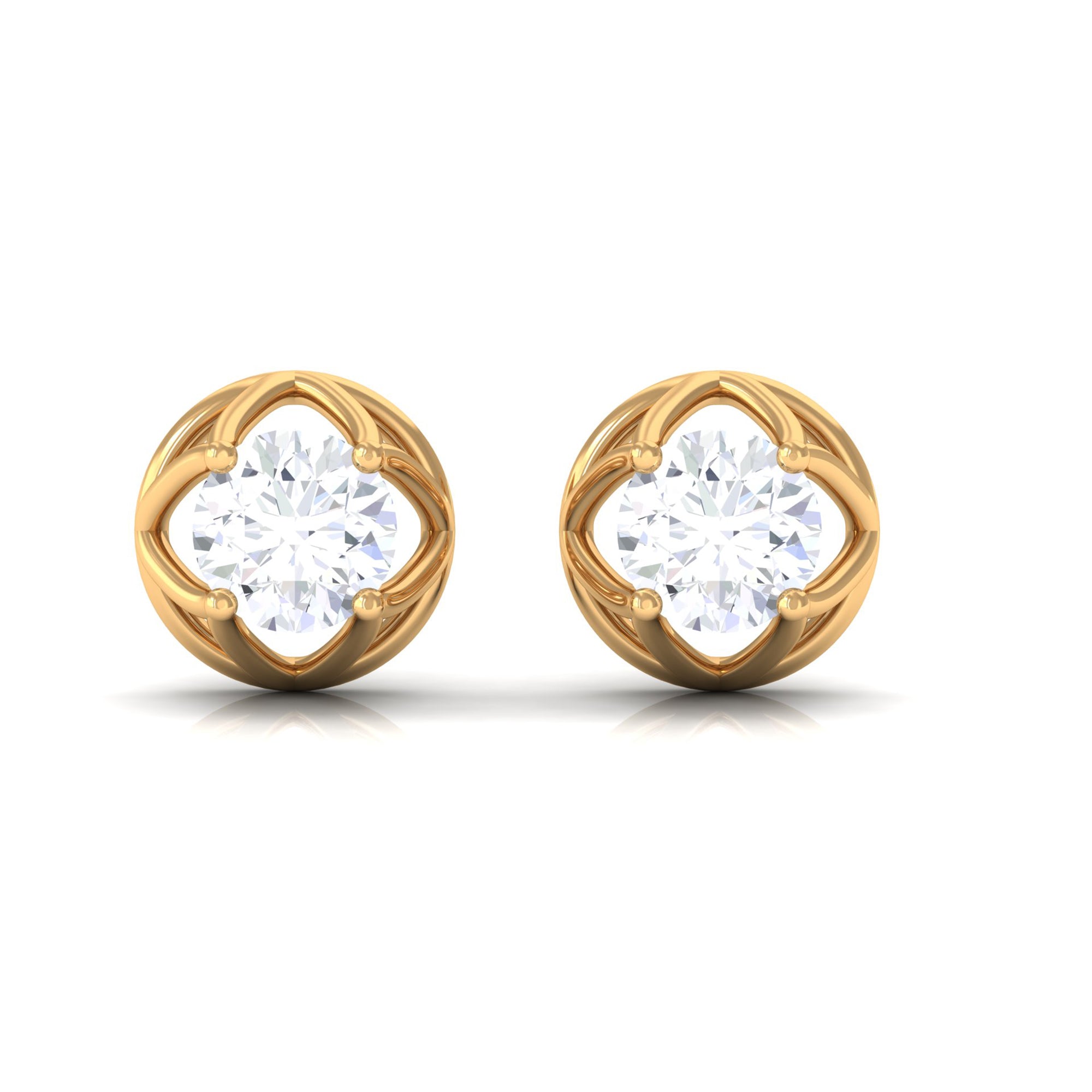 Round Diamond Solitaire Stud Earrings with Screw Back Natural - ( HI-SI ) - Rosec Jewels