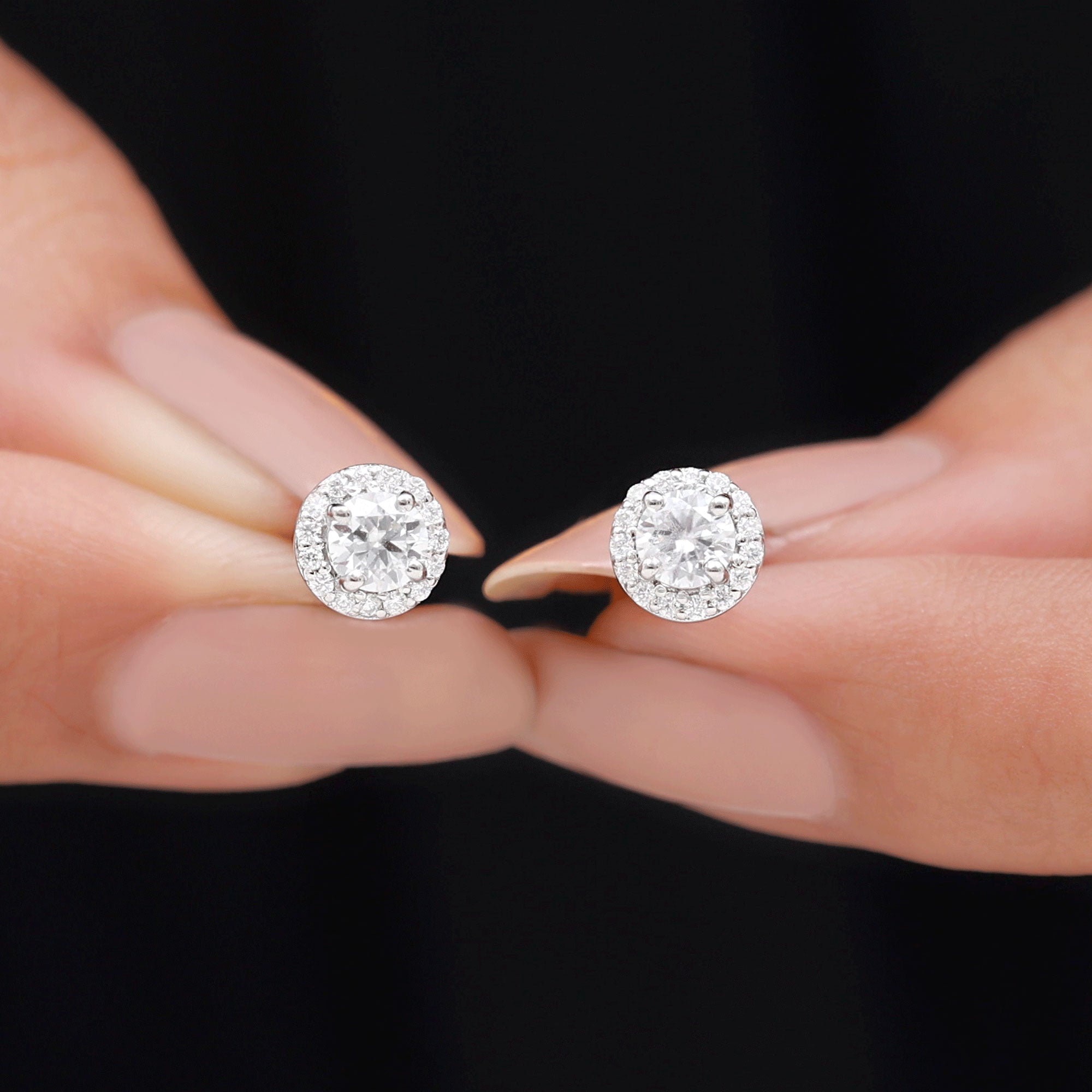 1 CT Zircon Classic Halo Stud Earrings AAAA - Rosec Jewels