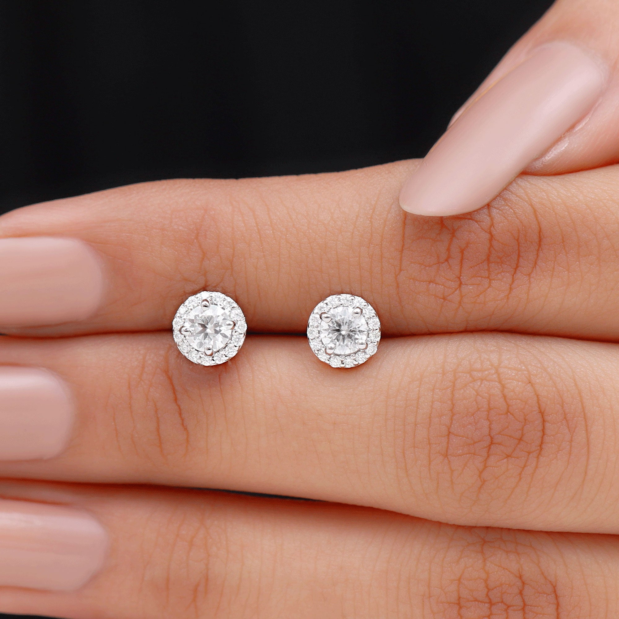 1 CT Zircon Classic Halo Stud Earrings AAAA - Rosec Jewels