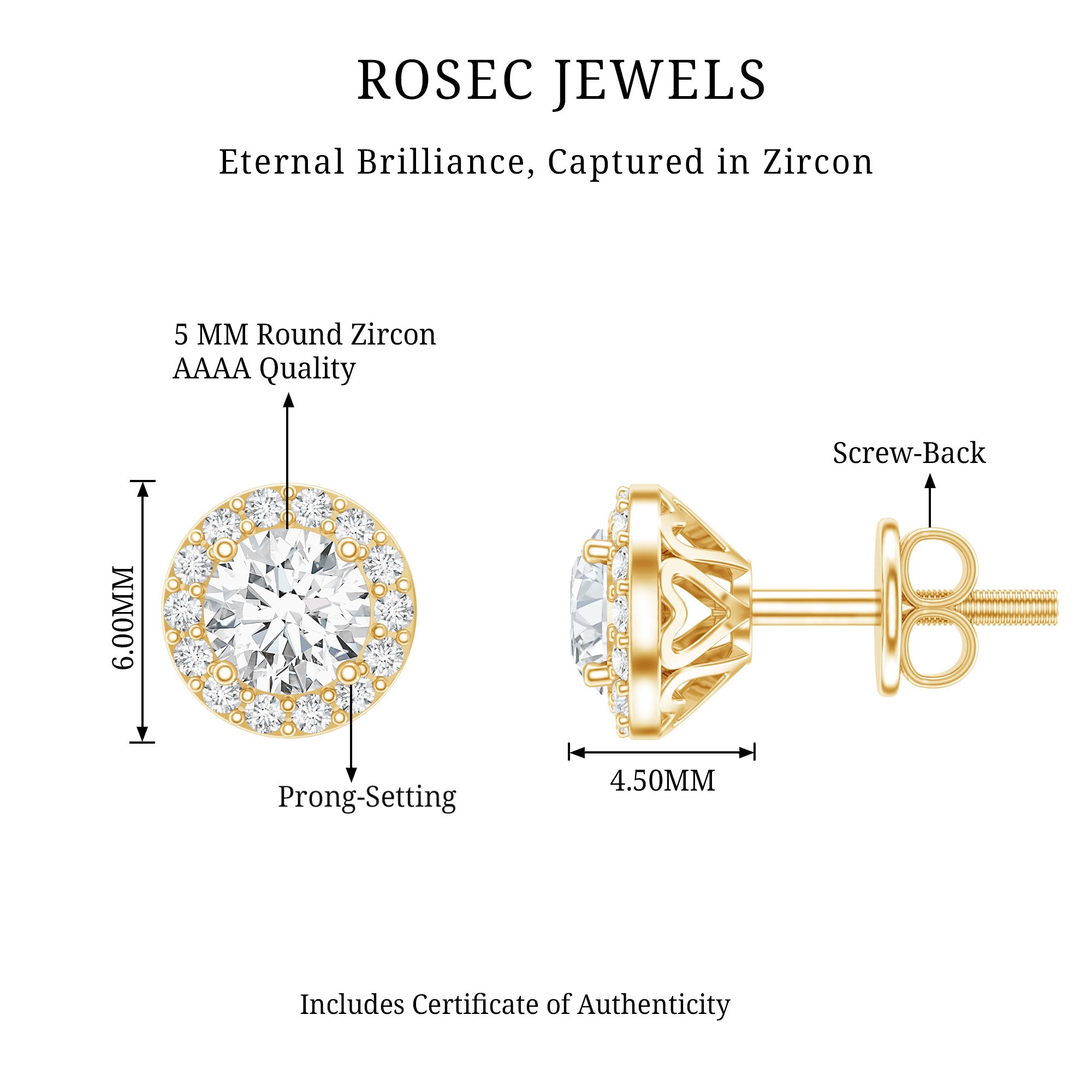 1 CT Zircon Classic Halo Stud Earrings AAAA - Rosec Jewels