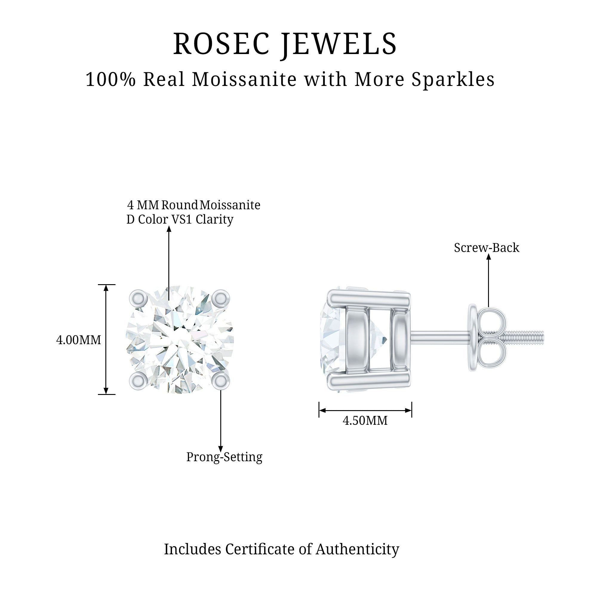 Brilliant Cut Diamond Stud Earrings in Prong Setting Natural - ( HI-SI ) - Rosec Jewels