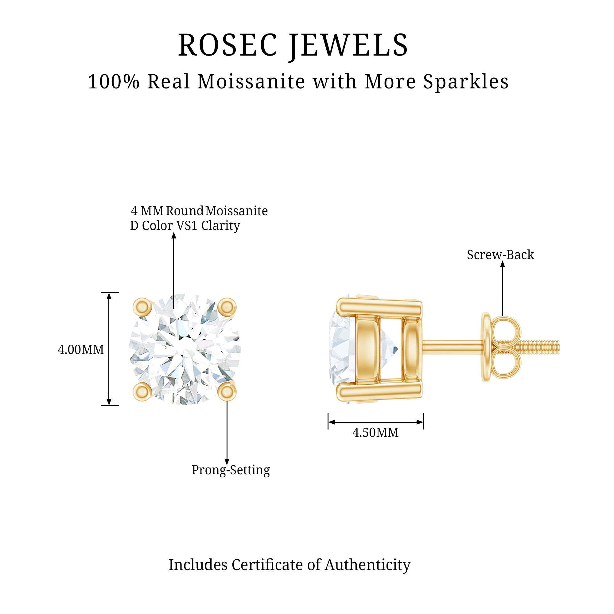 Brilliant Cut Diamond Stud Earrings in Prong Setting Natural - ( HI-SI ) - Rosec Jewels