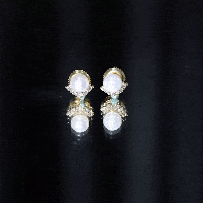 Modern Stud Earrings with Freshwater Pearl and Diamond AAA - Rosec Jewels
