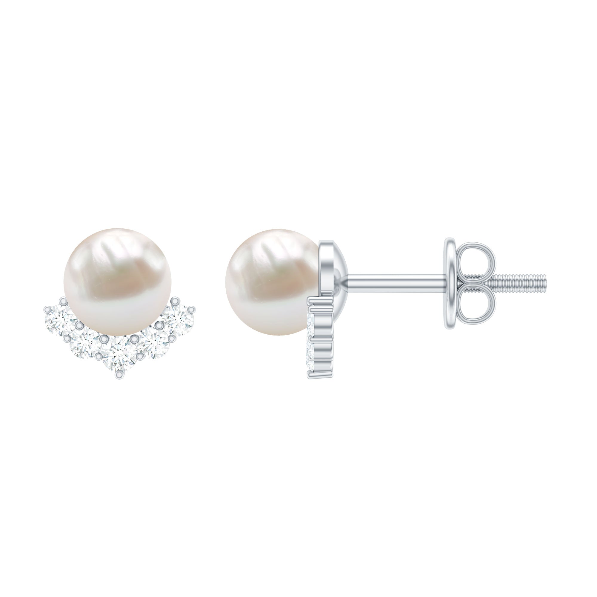 4.25 CT Modern Stud Earrings with Freshwater Pearl and Diamond Accents