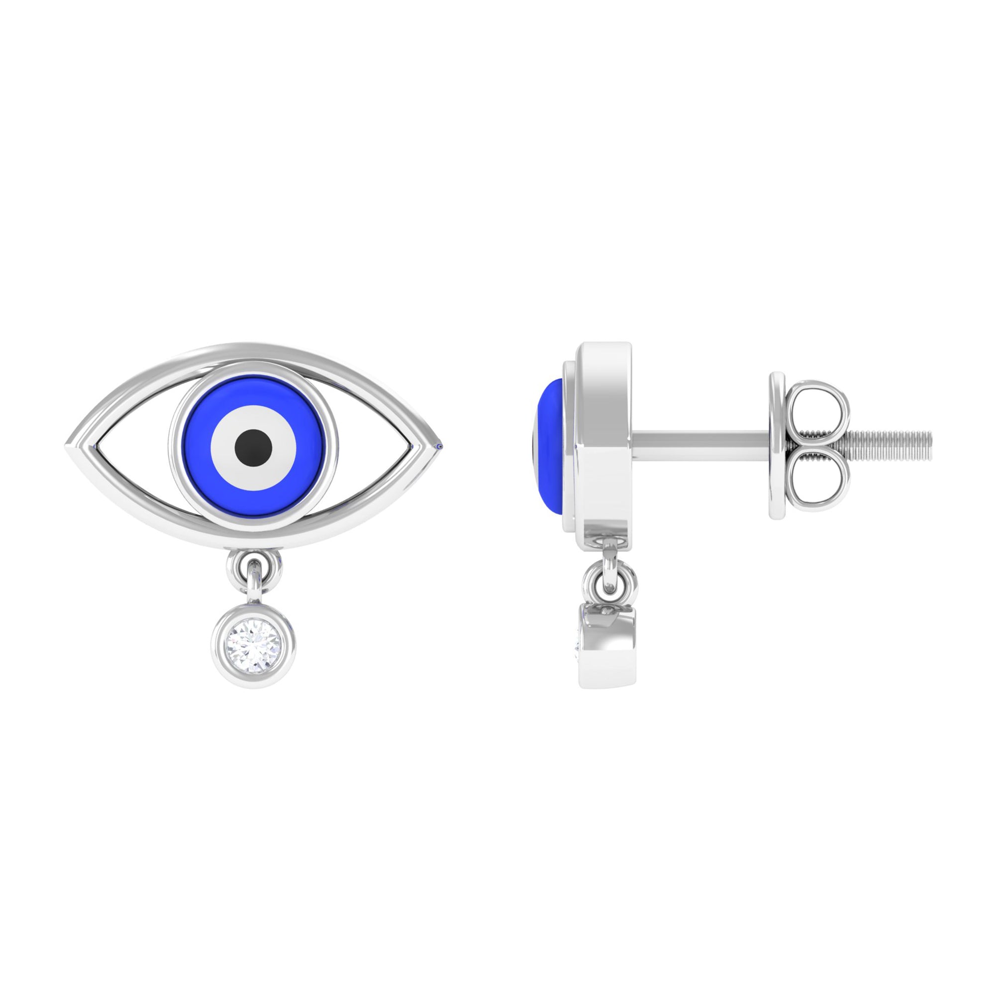 Classic Evil Eye Stud Earrings with Moissanite Drop in Bezel Setting