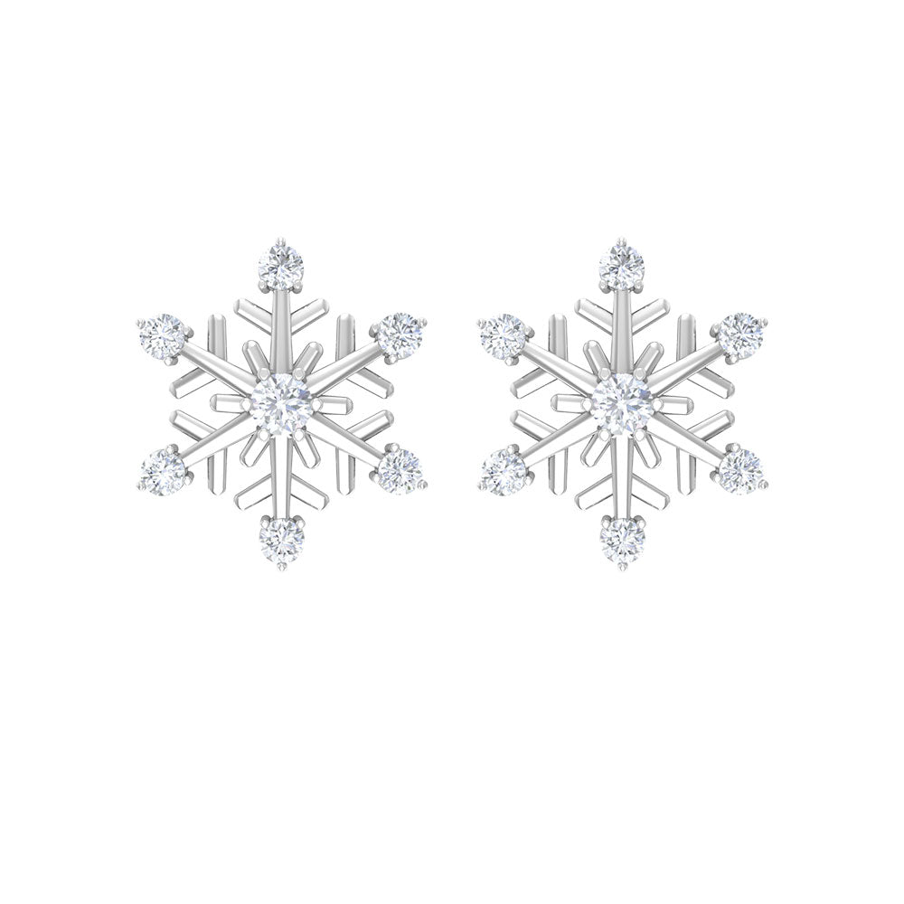 Diamond Snowflake Christmas Earrings Natural - ( HI-SI ) - Rosec Jewels