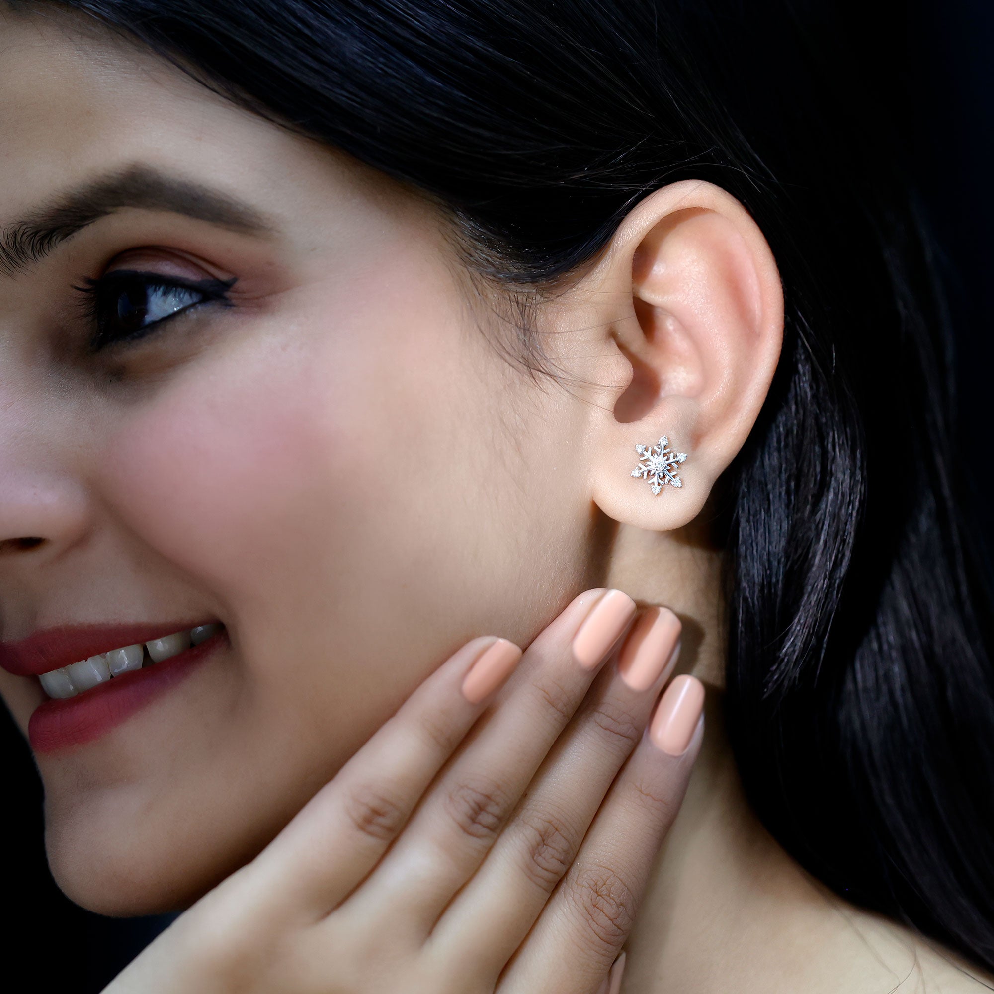 Diamond Snowflake Christmas Earrings Natural - ( HI-SI ) - Rosec Jewels