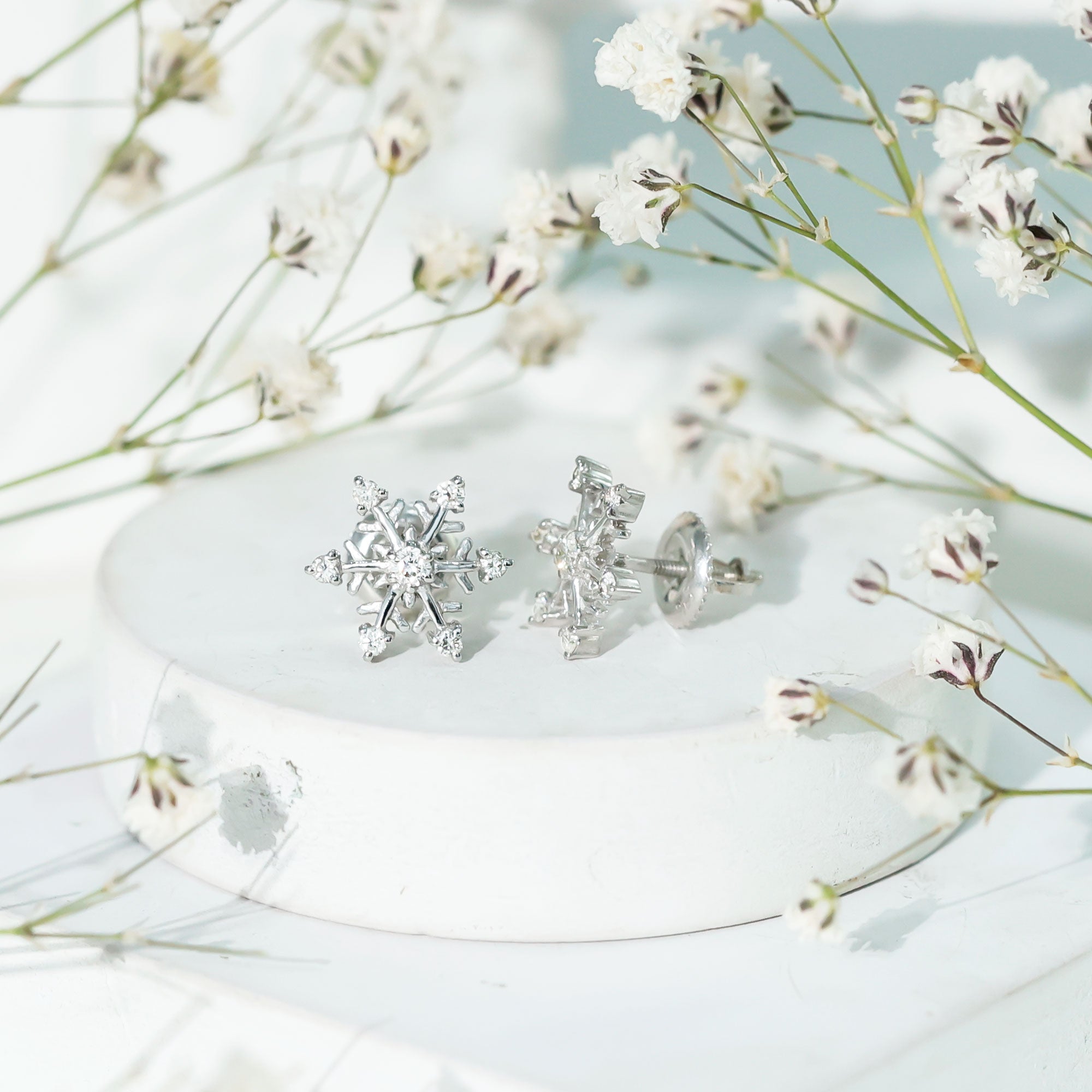 Rosec Jewels-Round Diamond Snowflake Stud Earrings