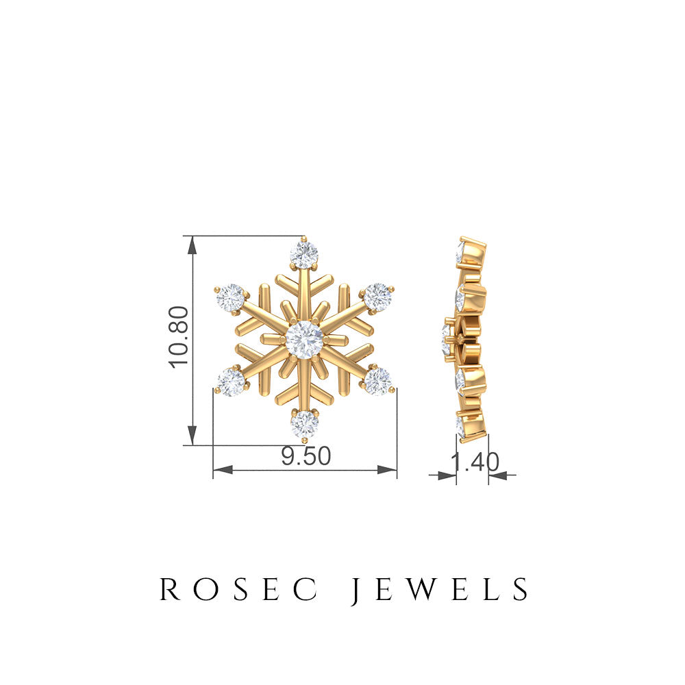 Diamond Snowflake Christmas Earrings Natural - ( HI-SI ) - Rosec Jewels