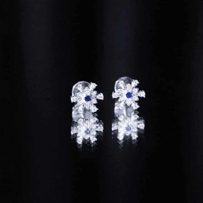Created Blue Sapphire Snowflake Stud Earrings with Moissanite AAAA - Rosec Jewels