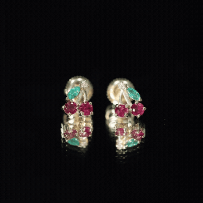 Natural Ruby and Emerald Cherry Earrings with Certificate AAA - Rosec Jewels