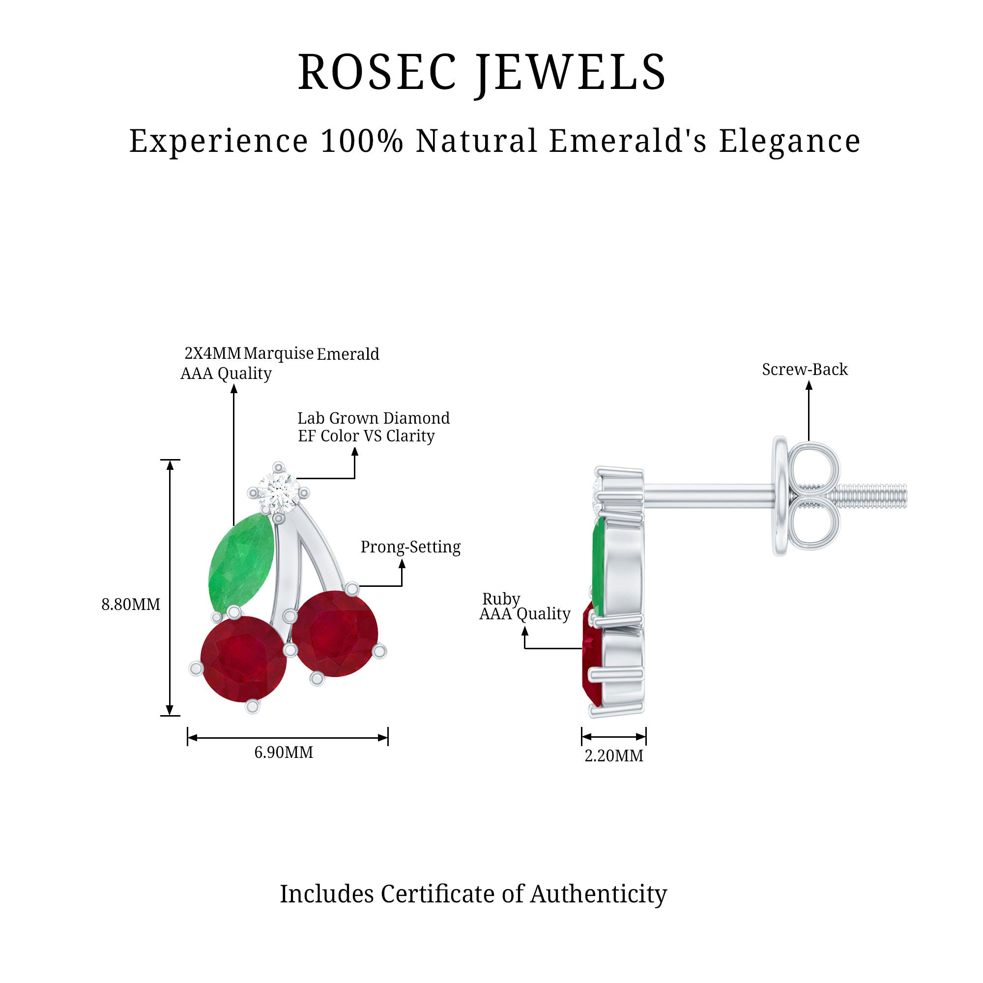 Natural Ruby and Emerald Cherry Earrings with Certificate AAA - Rosec Jewels