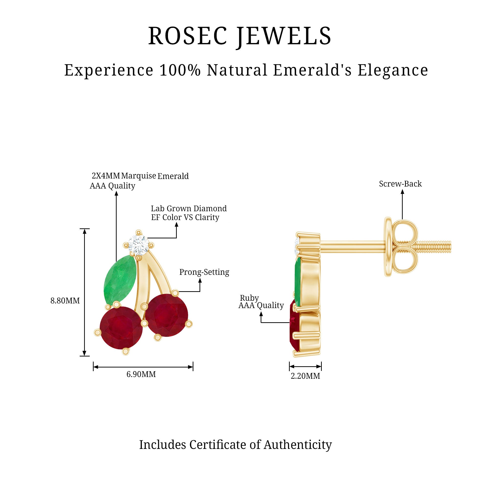 Natural Ruby and Emerald Cherry Earrings with Certificate AAA - Rosec Jewels