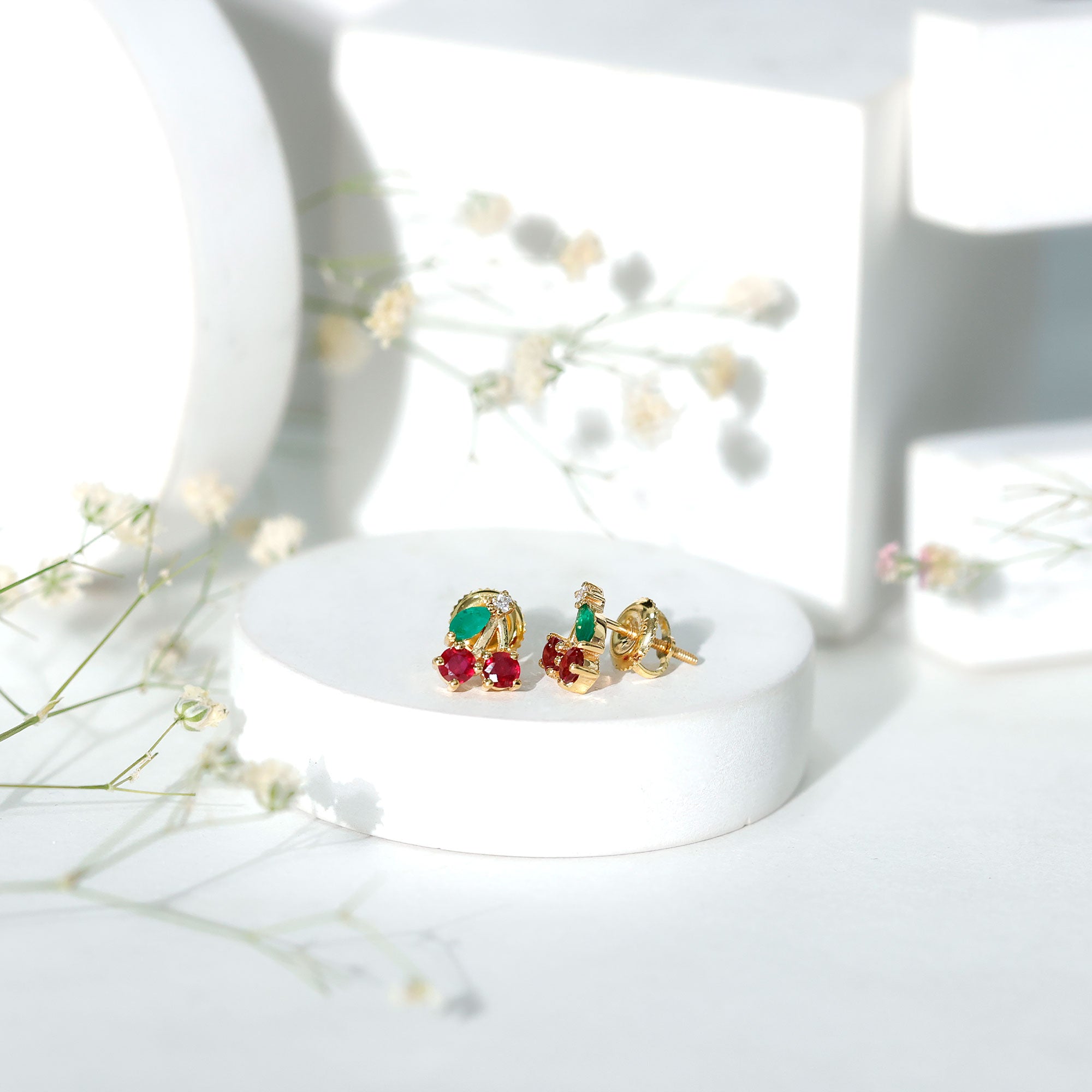 Natural Ruby and Emerald Cherry Earrings with Certificate AAA - Rosec Jewels