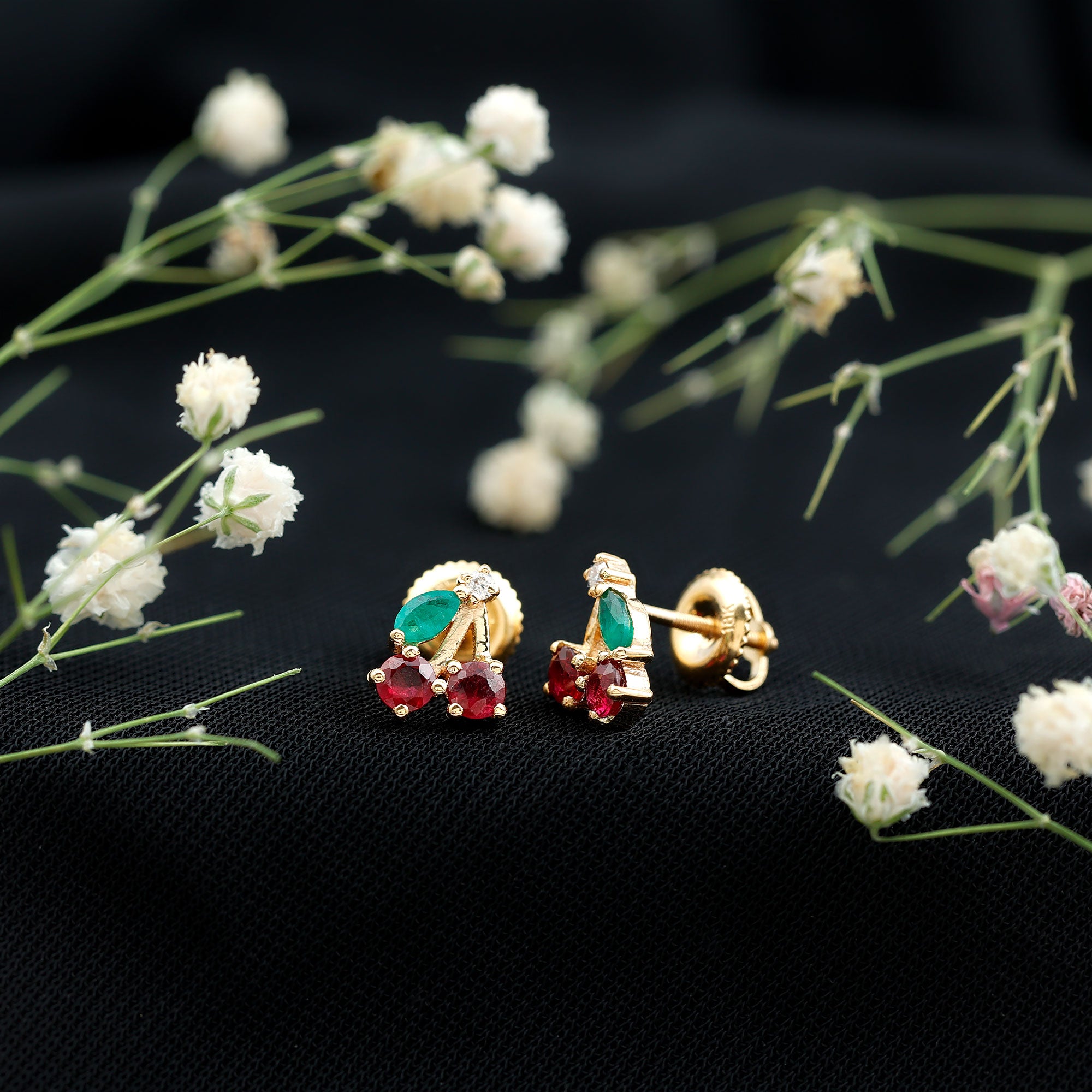 Natural Ruby and Emerald Cherry Earrings with Certificate AAA - Rosec Jewels