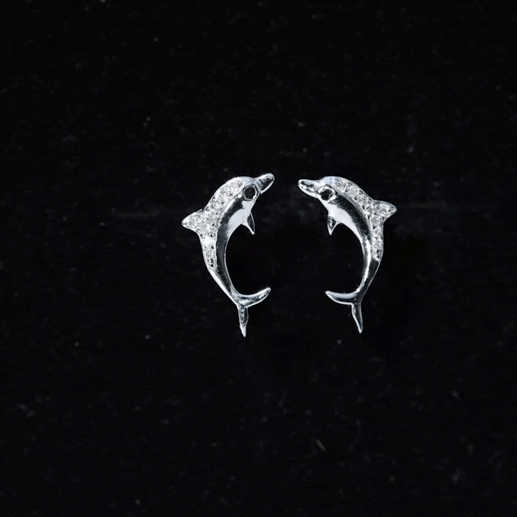 Cute Dolphin Stud Earrings with Moissanite D-VS1 - Rosec Jewels