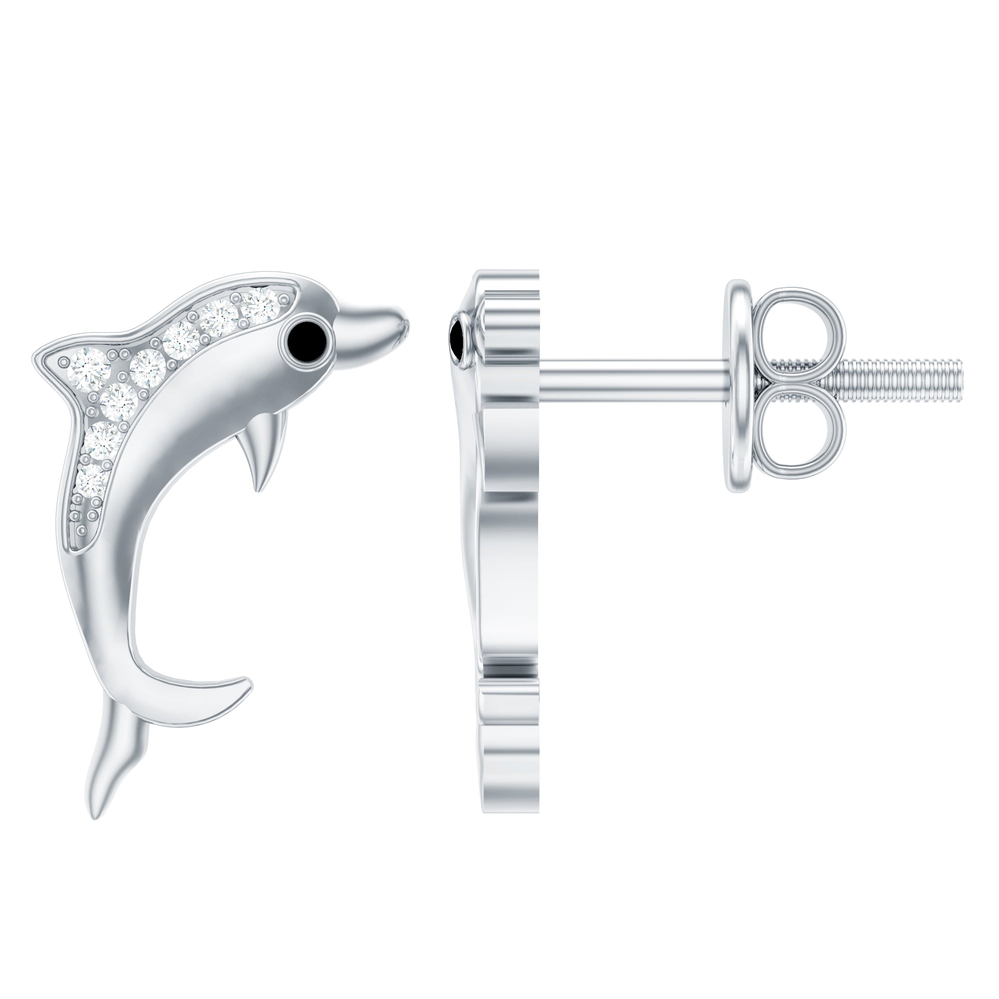 Cute Dolphin Stud Earrings with Moissanite D-VS1 - Rosec Jewels