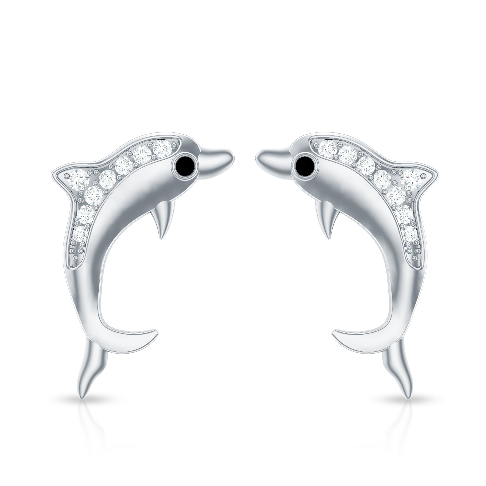 Cute Dolphin Stud Earrings with Moissanite D-VS1 - Rosec Jewels