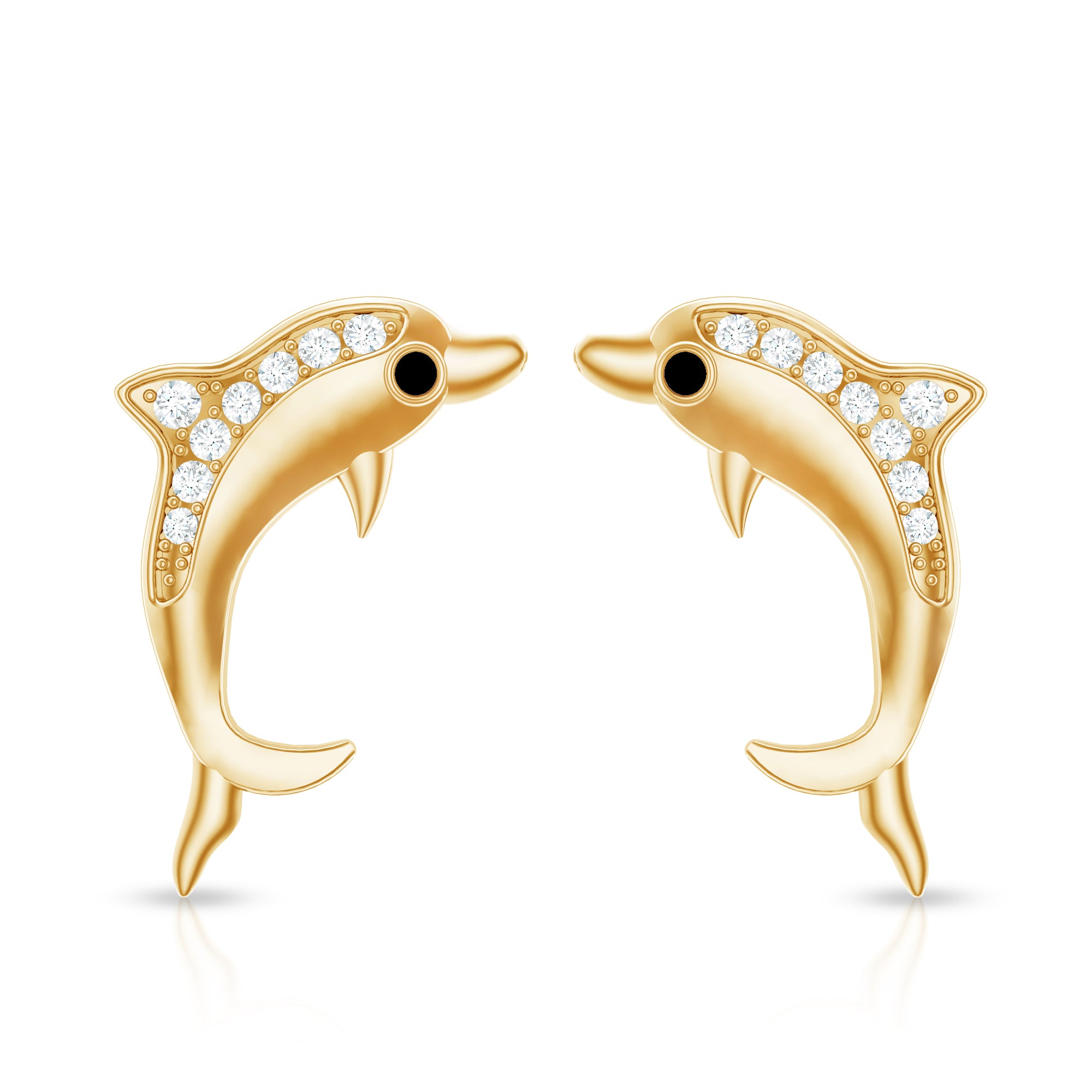 Cute Dolphin Stud Earrings with Moissanite D-VS1 - Rosec Jewels