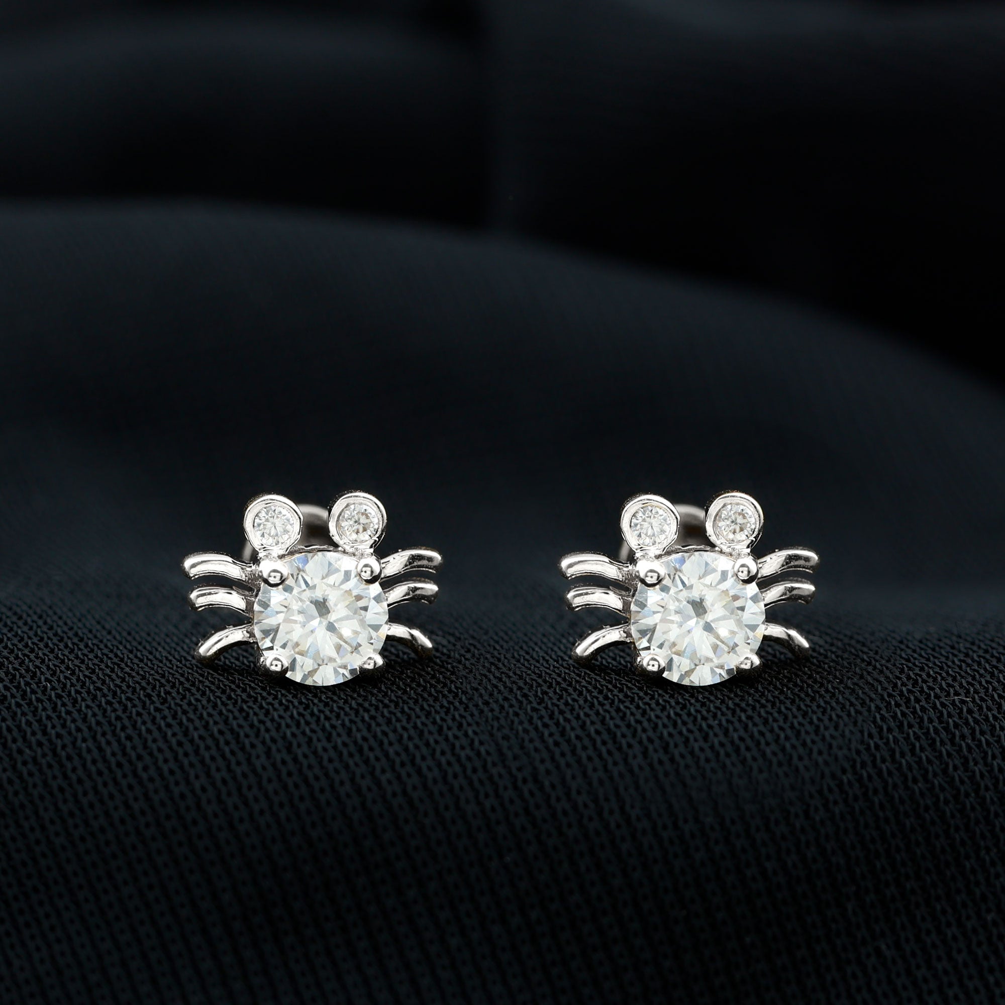 1 CT Moissanite Crab Stud Earrings with Certificate D-VS1 - Rosec Jewels